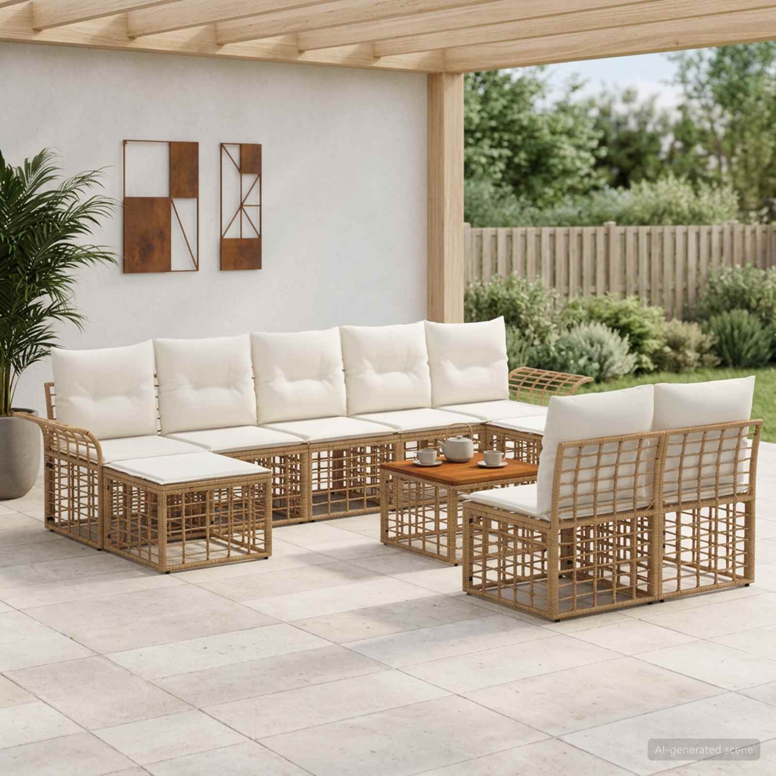 Ensemble de canapés d'extérieur 10 pc Blanc Naturel et Crème