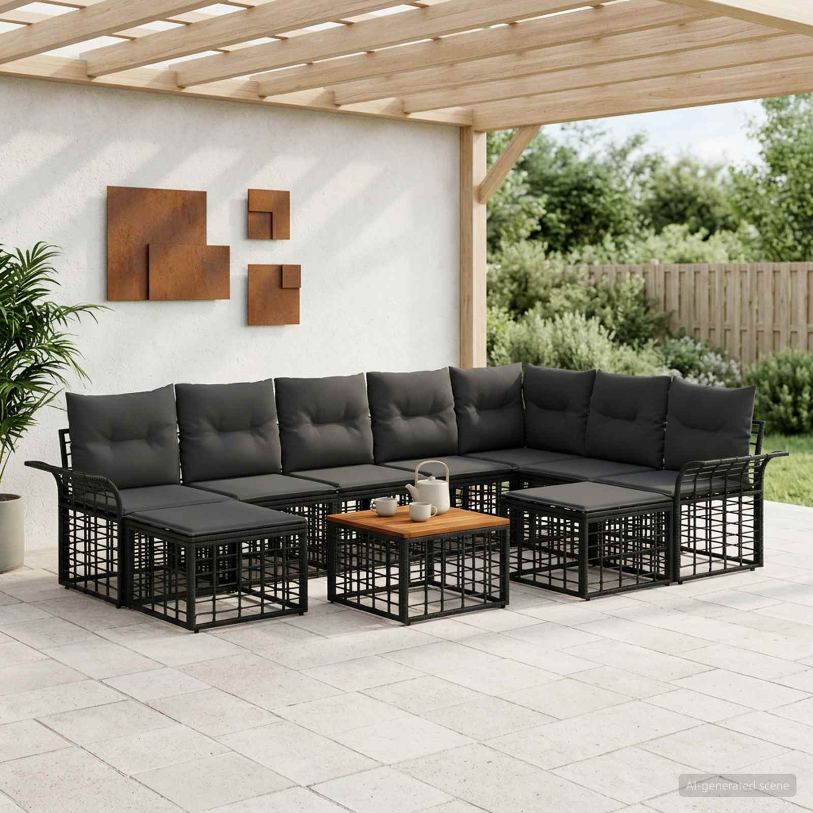 Ensemble de canapés d'extérieur 10 pc Noir et Gris foncé
