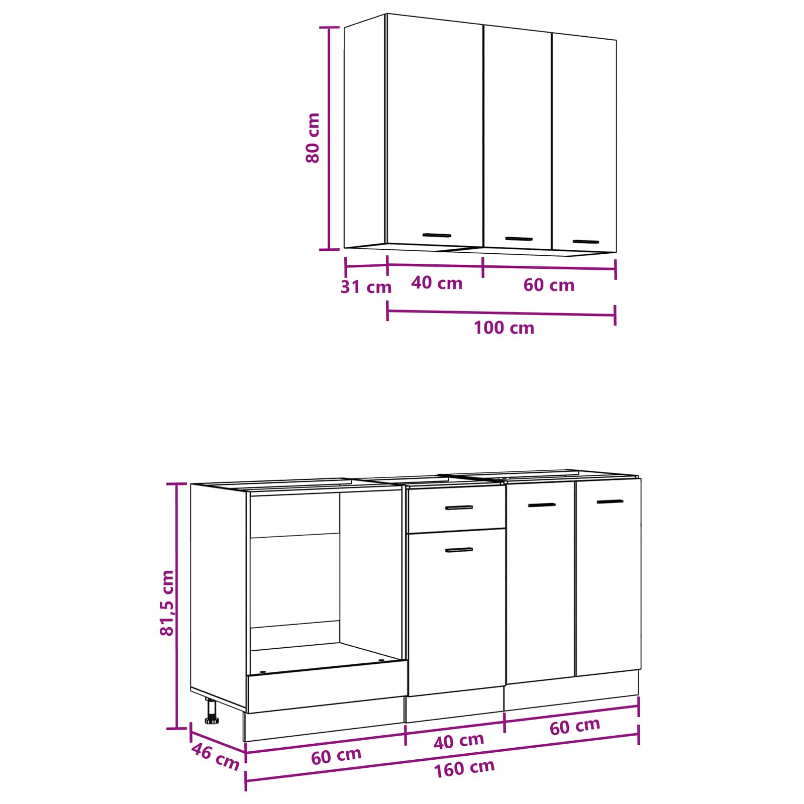 Unité de cuisine LYON 5 pc Blanc Bois d'ingénierie