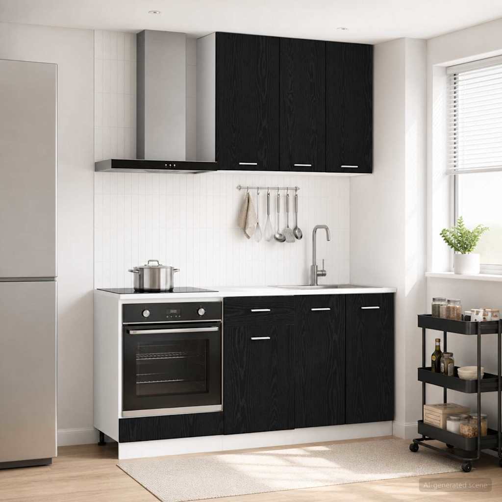 Unité de cuisine LYON 5 pc Chêne noir Bois d'ingénierie