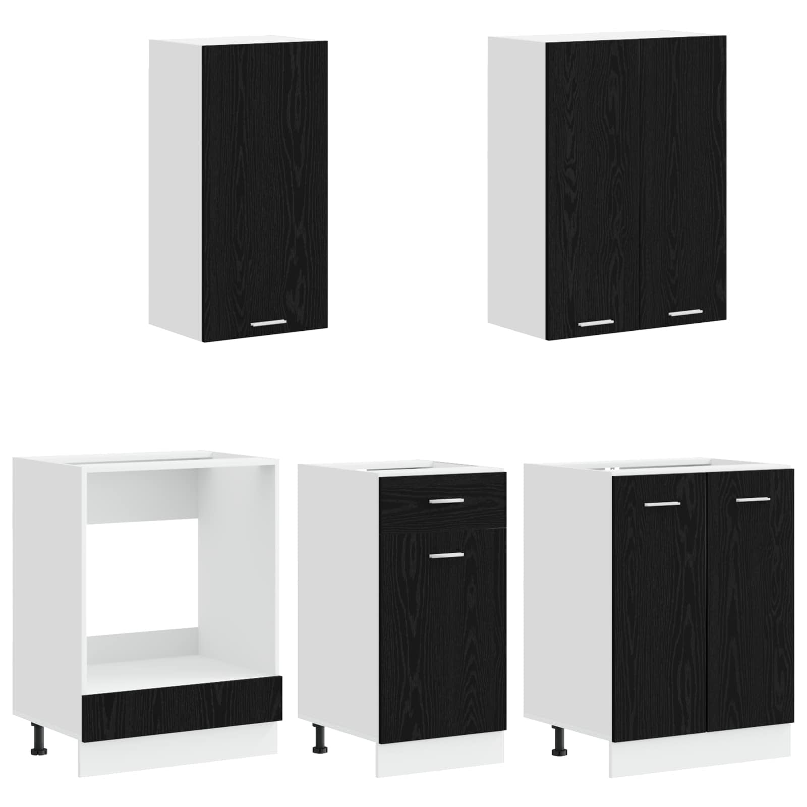 Unité de cuisine LYON 5 pc Chêne noir Bois d'ingénierie