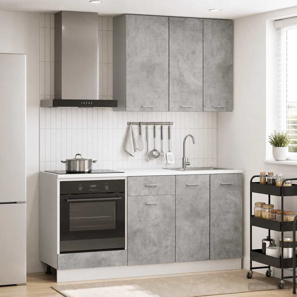 Unité de cuisine LYON 5 pc Gris béton Bois d'ingénierie - XIOS