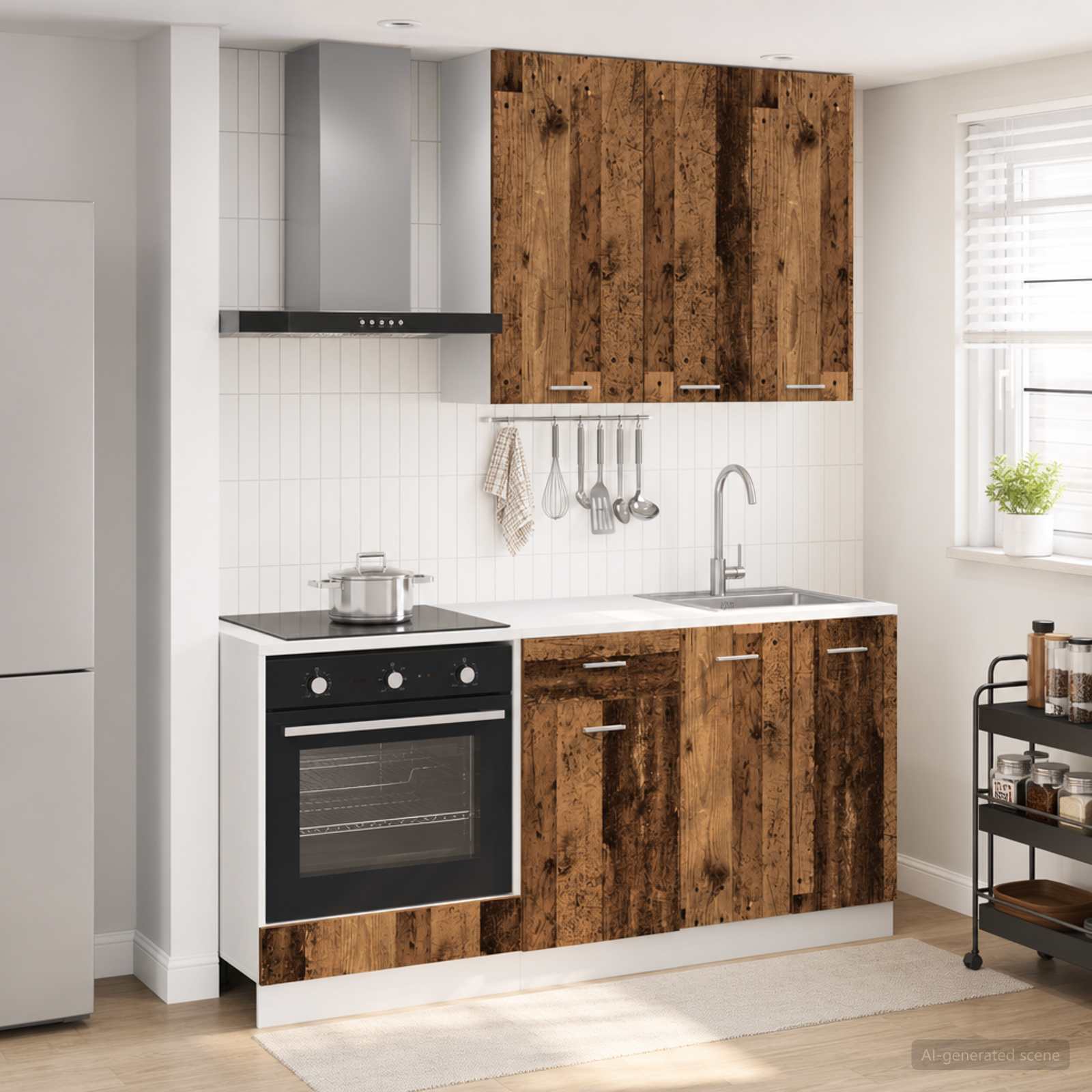 Unité de cuisine LYON 5 pc Bois ancien Bois d'ingénierie