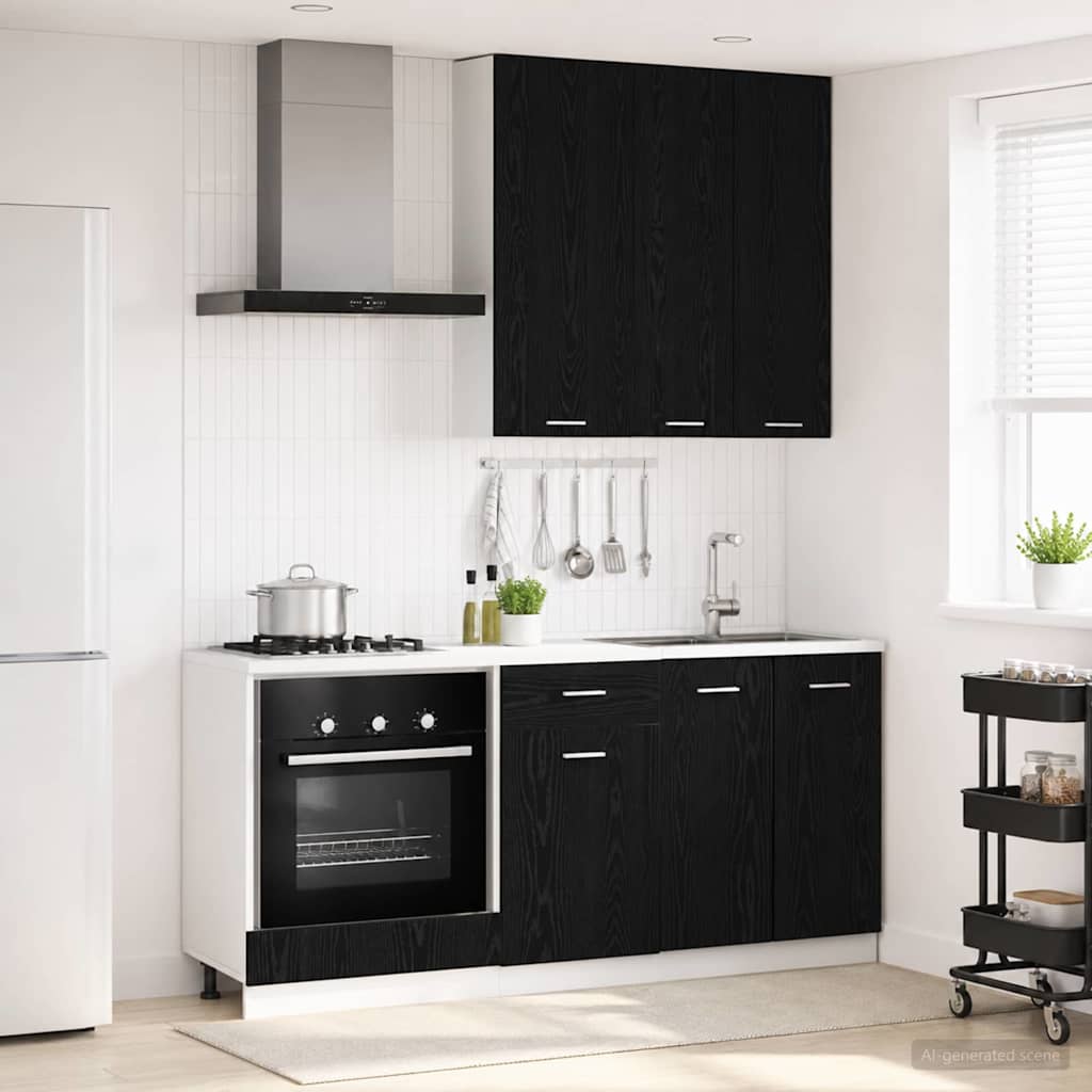 Unité de cuisine LYON 5 pc Chêne noir Bois d'ingénierie