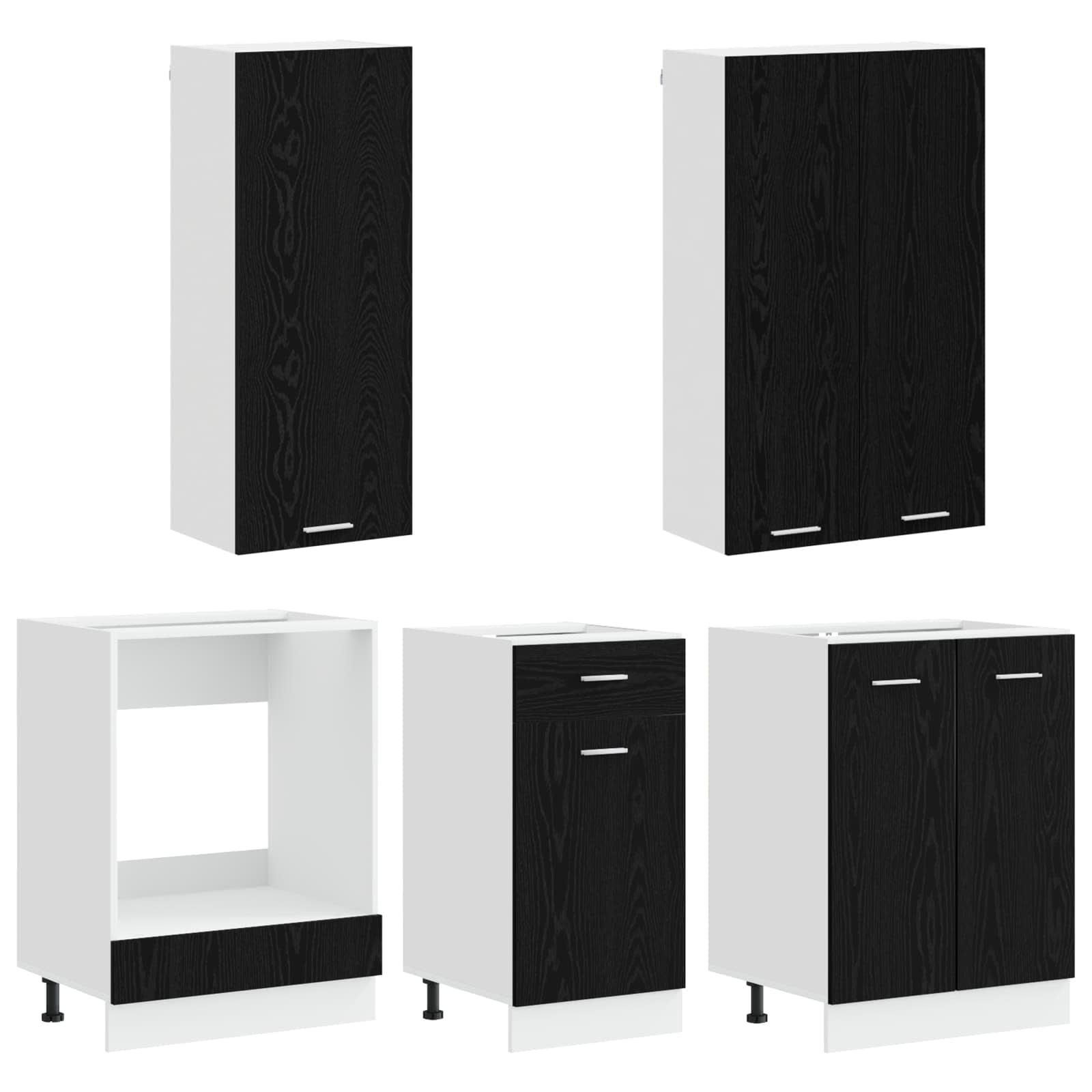 Unité de cuisine LYON 5 pc Chêne noir Bois d'ingénierie