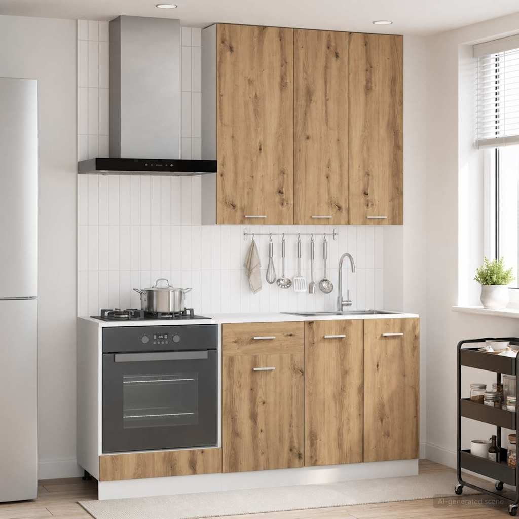 Unité de cuisine LYON 5 pc Chêne artisanal Bois d'ingénierie - XIOS