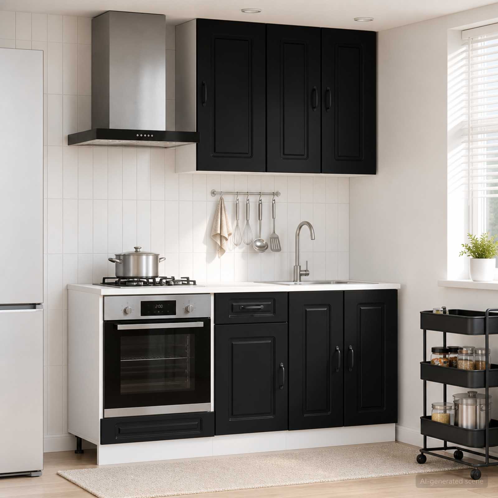 Unité de cuisine KALMAR 5 pc Noir Bois d'ingénierie
