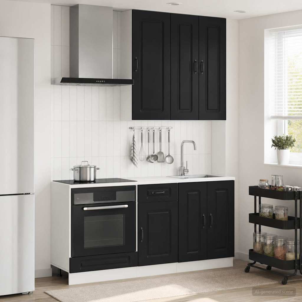 Unité de cuisine KALMAR 5 pc Noir Bois d'ingénierie