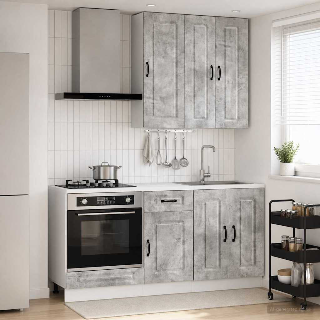 Unité de cuisine KALMAR 5 pc Gris béton Bois d'ingénierie