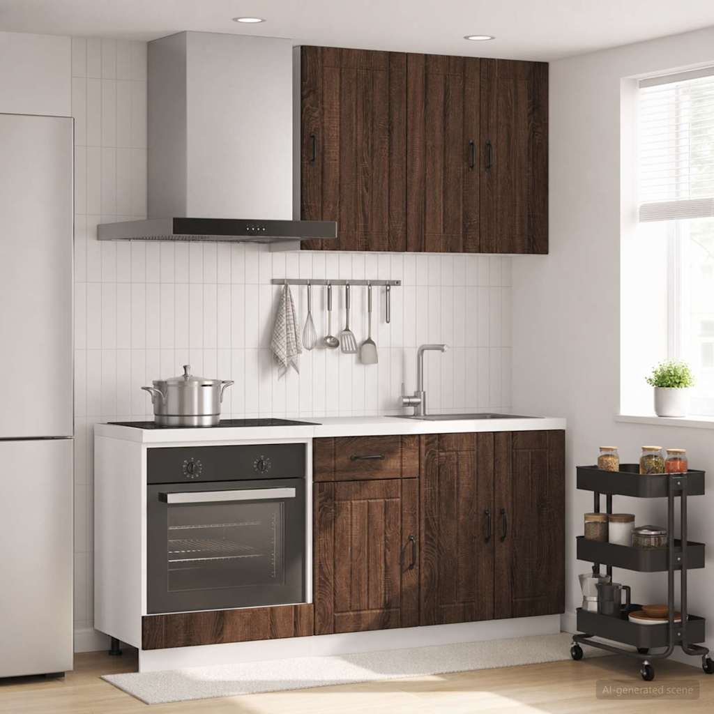 Unité de cuisine LUCCA 5 pc Chêne brun Bois d'ingénierie