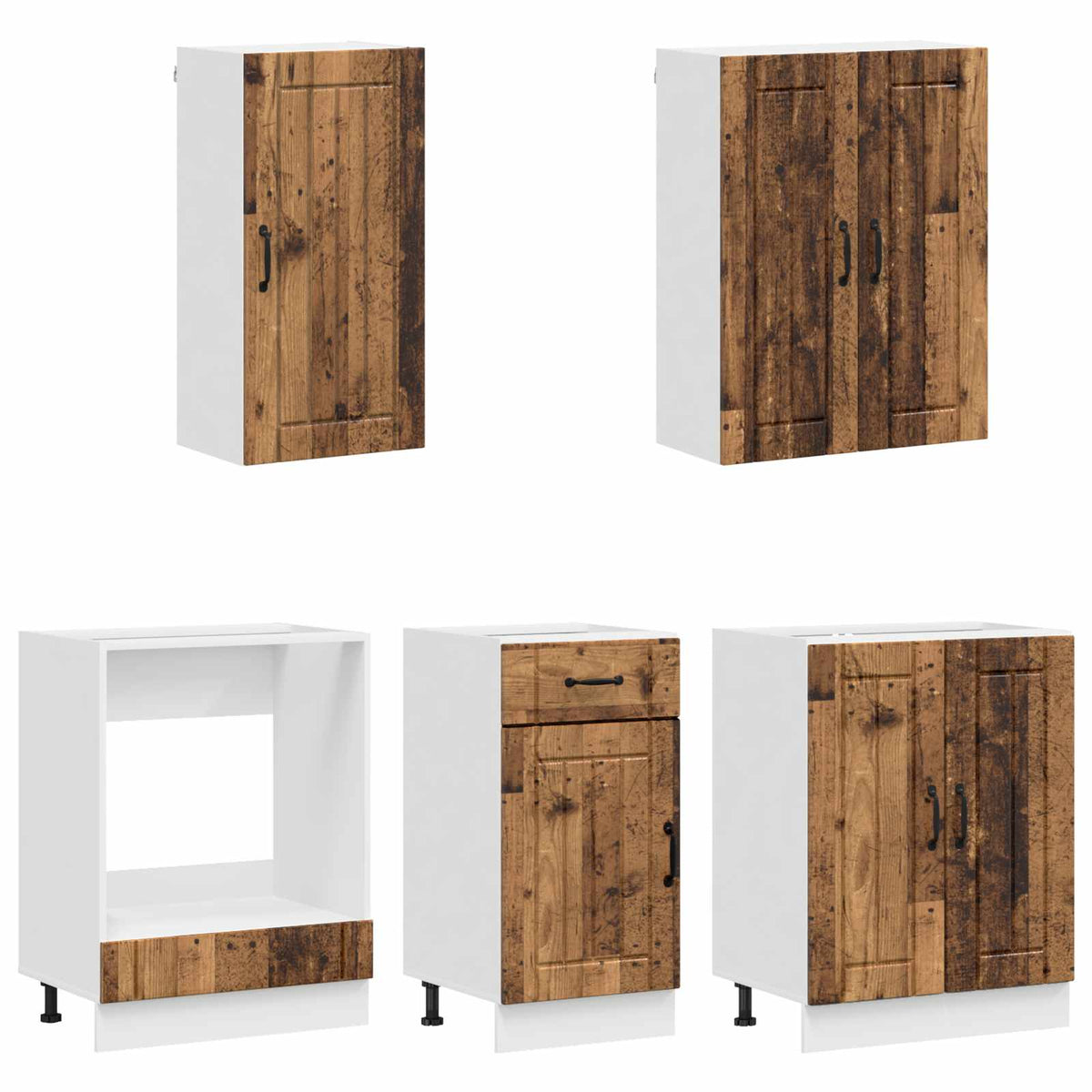 Unité de cuisine LUCCA 5 pc Bois ancien Bois d'ingénierie