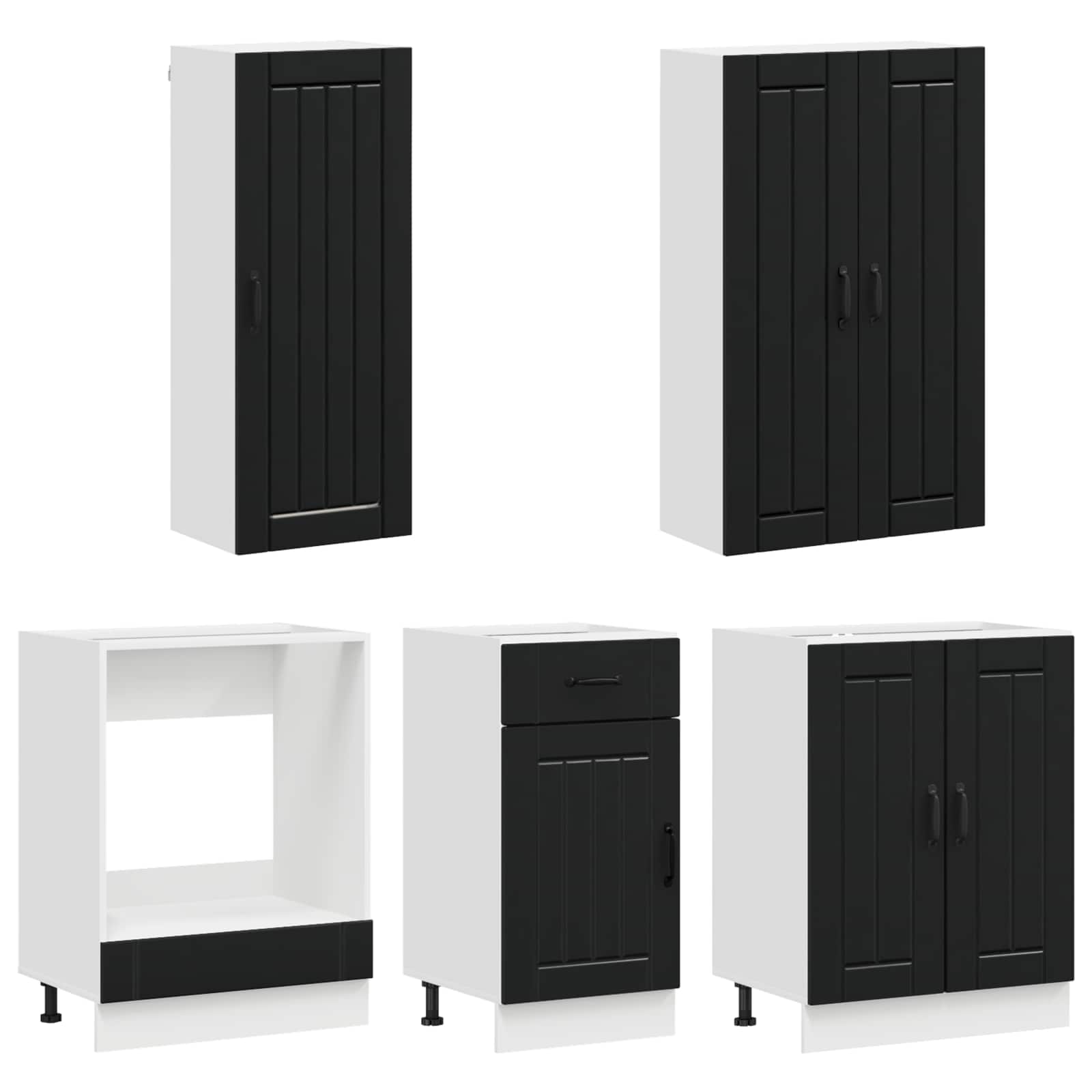 Unité de cuisine LUCCA 5 pc Noir Bois d'ingénierie