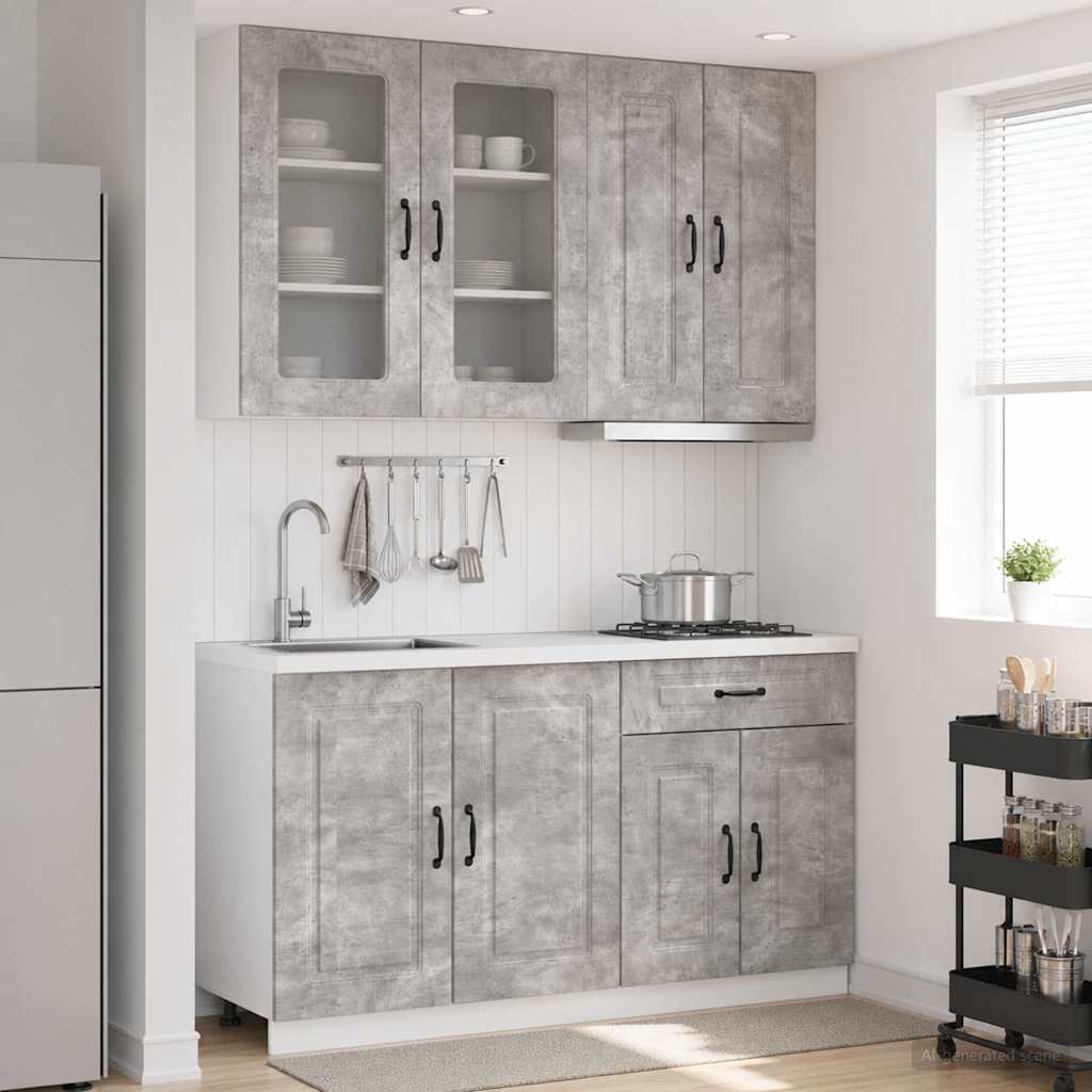 Unité de cuisine KALMAR 4 pc Gris béton Bois d'ingénierie - XIOS