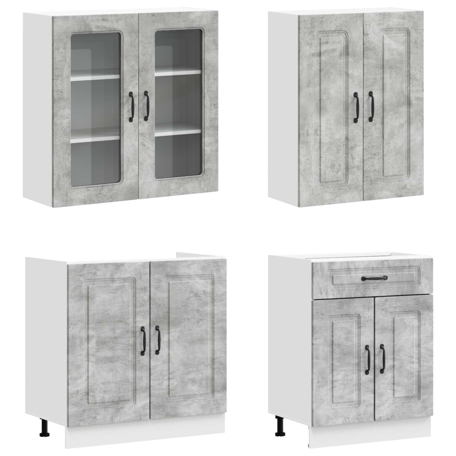 Unité de cuisine KALMAR 4 pc Gris béton Bois d'ingénierie - XIOS