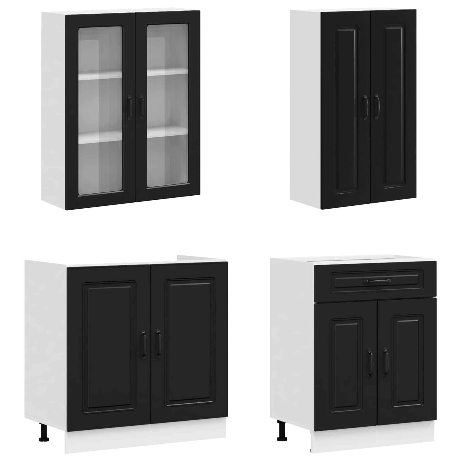 Unité de cuisine KALMAR 4 pc Noir Bois d'ingénierie