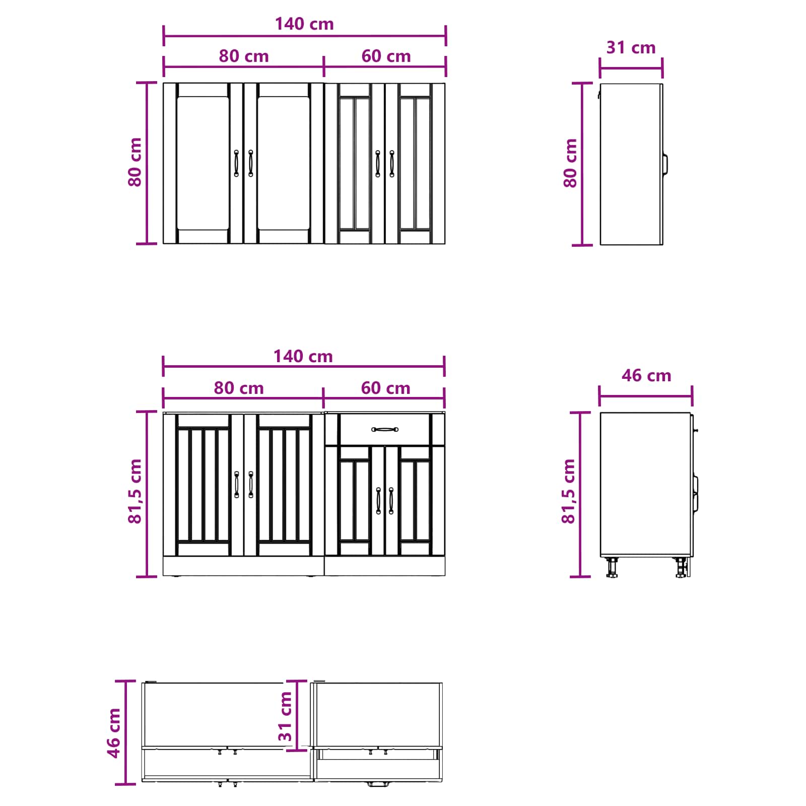 Unité de cuisine LUCCA 4 pc Blanc Bois d'ingénierie