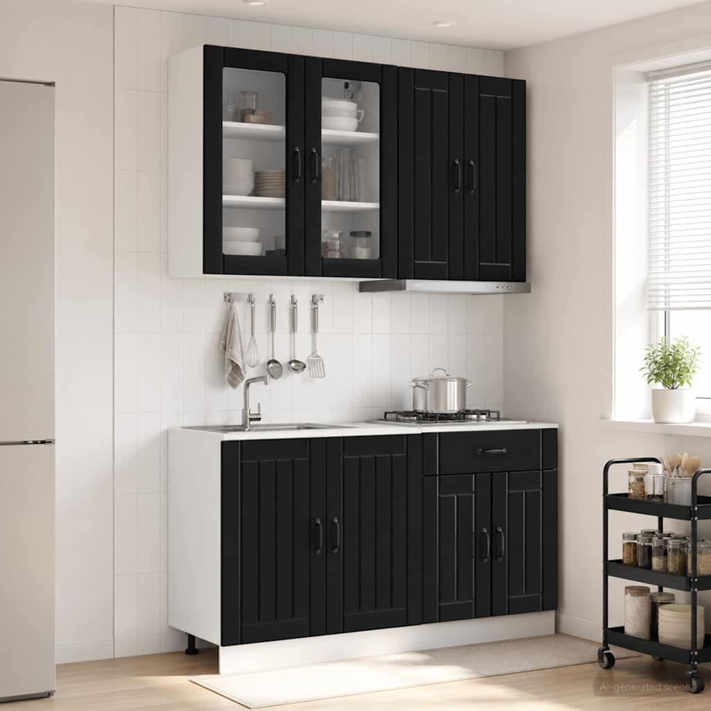 Unité de cuisine LUCCA 4 pc Noir Bois d'ingénierie - XIOS