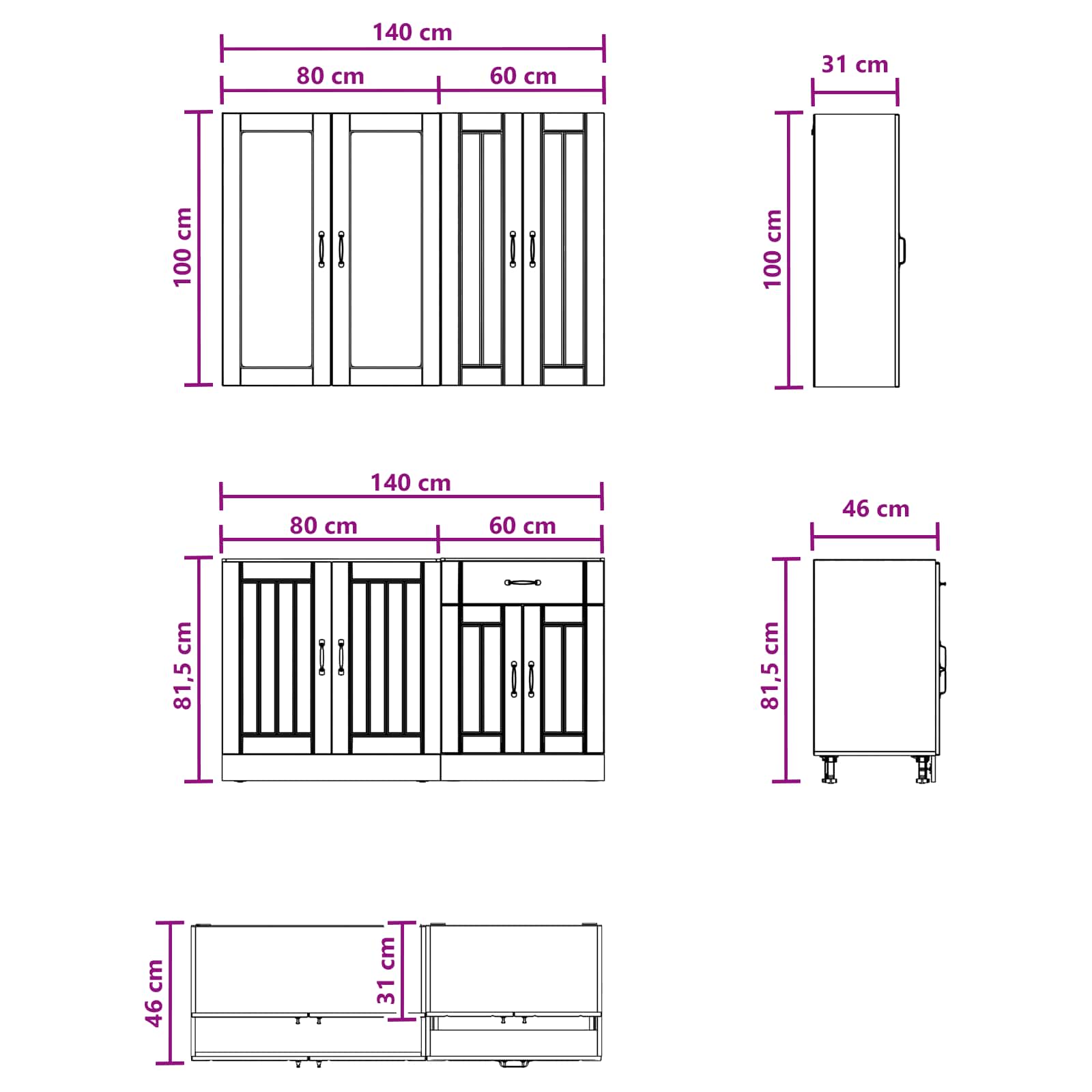 Unité de cuisine LUCCA 4 pc Blanc Bois d'ingénierie