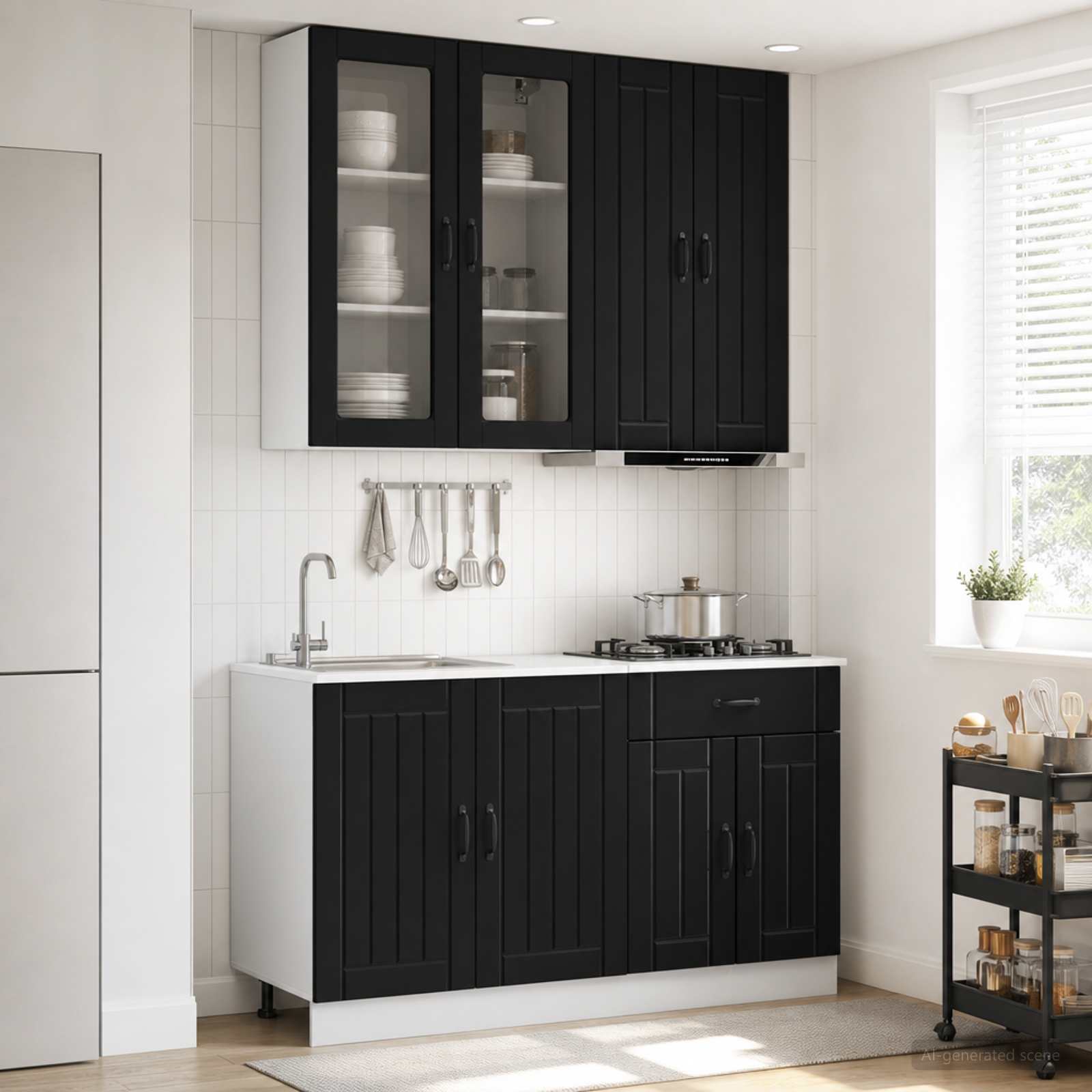 Unité de cuisine LUCCA 4 pc Noir Bois d'ingénierie