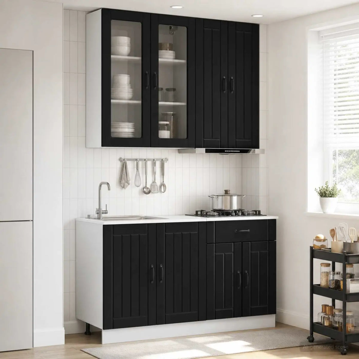 Unité de cuisine LUCCA 4 pc Noir Bois d’ingénierie - XIOS