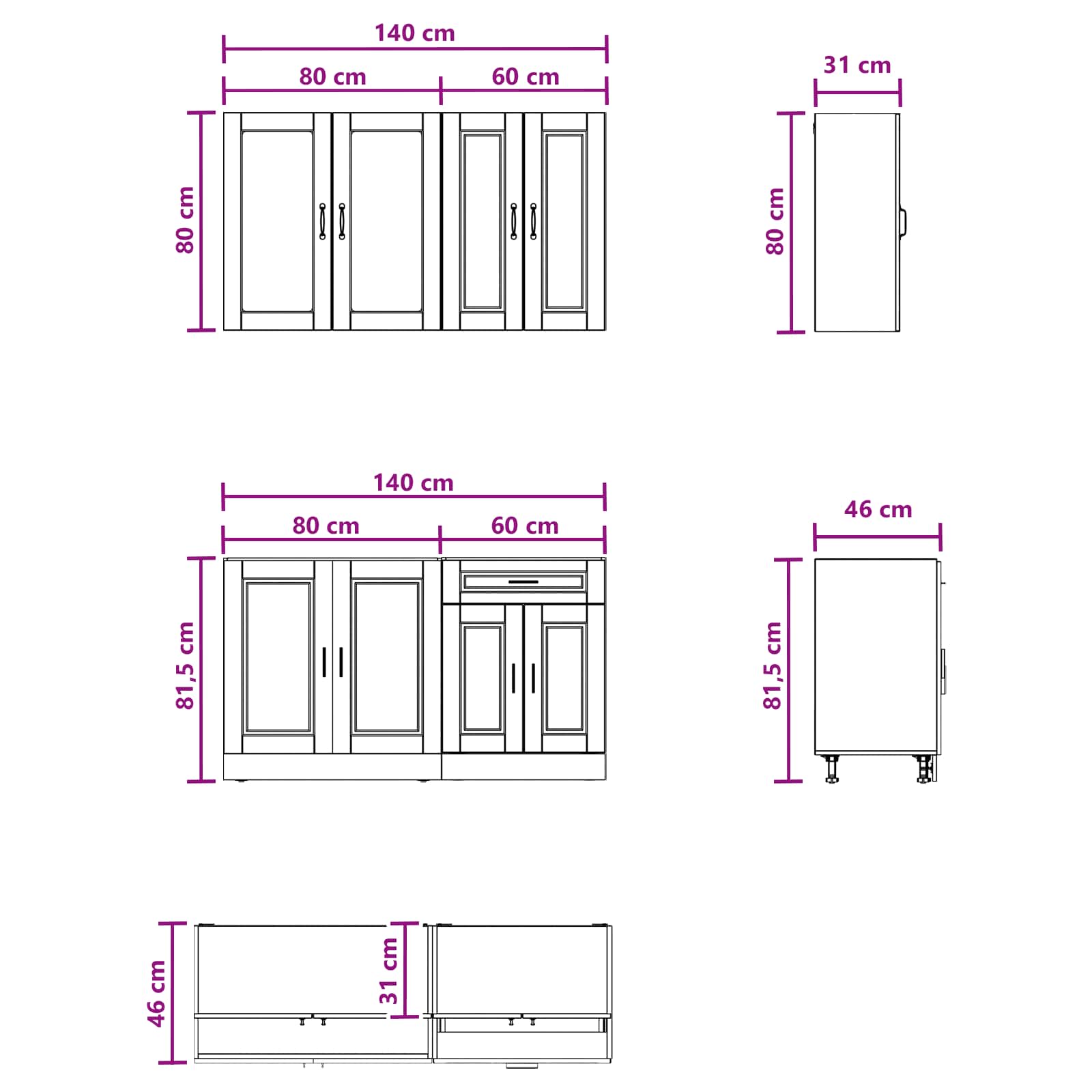 Unité de cuisine PORTO 4 pc Chêne Sonoma Bois d'ingénierie