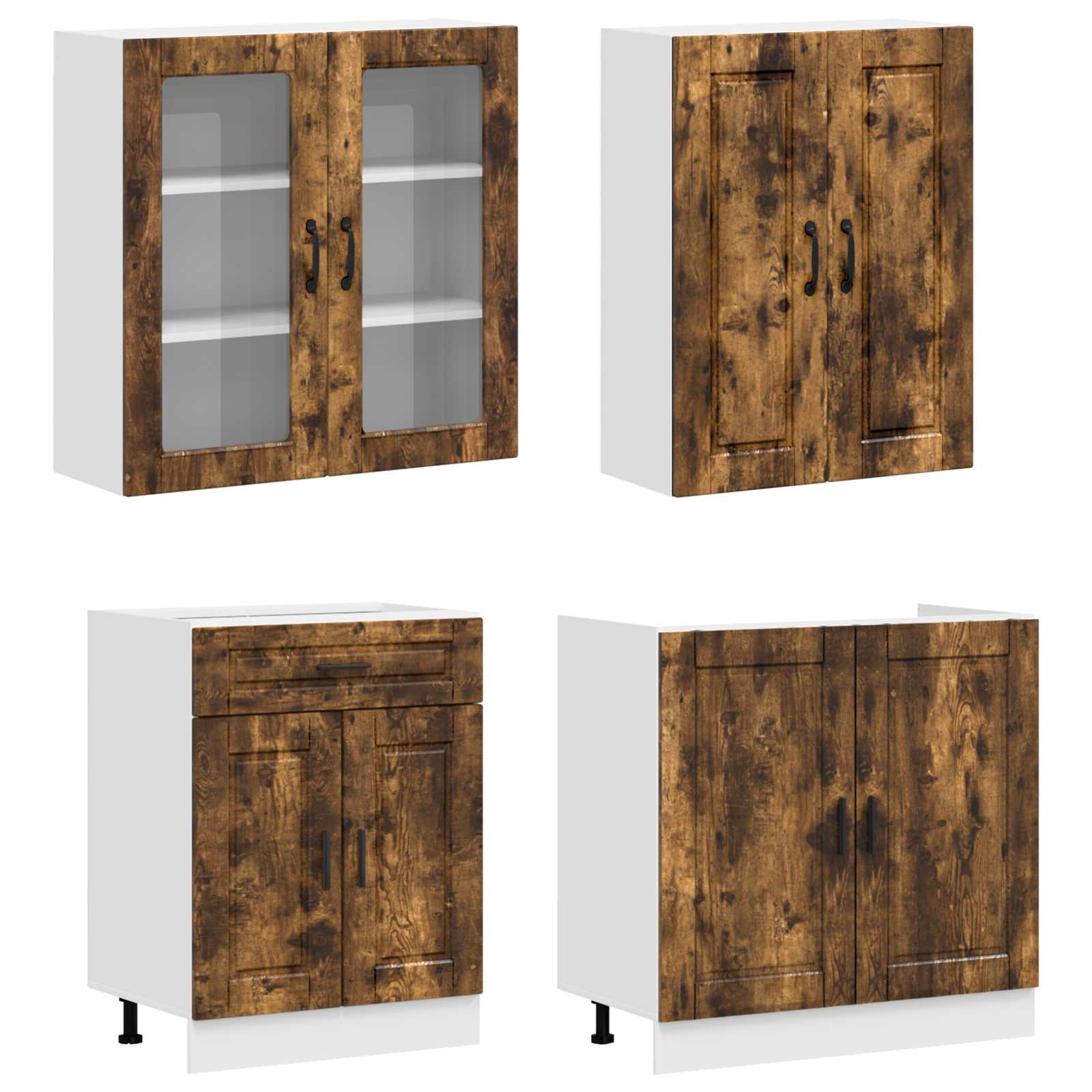 Unité de cuisine PORTO 4 pc Chêne fumé Bois d'ingénierie
