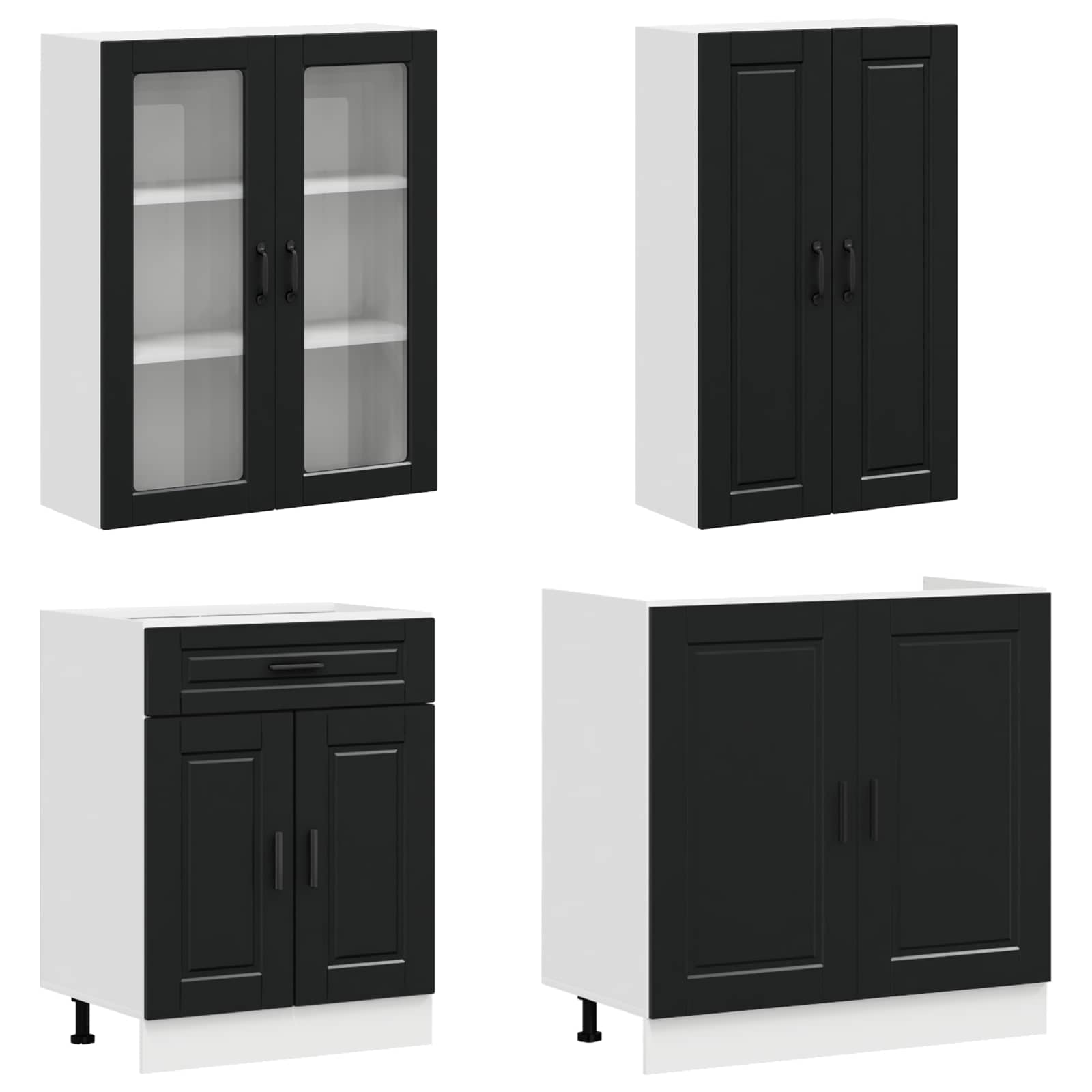 Unité de cuisine PORTO 4 pc Noir Bois d'ingénierie