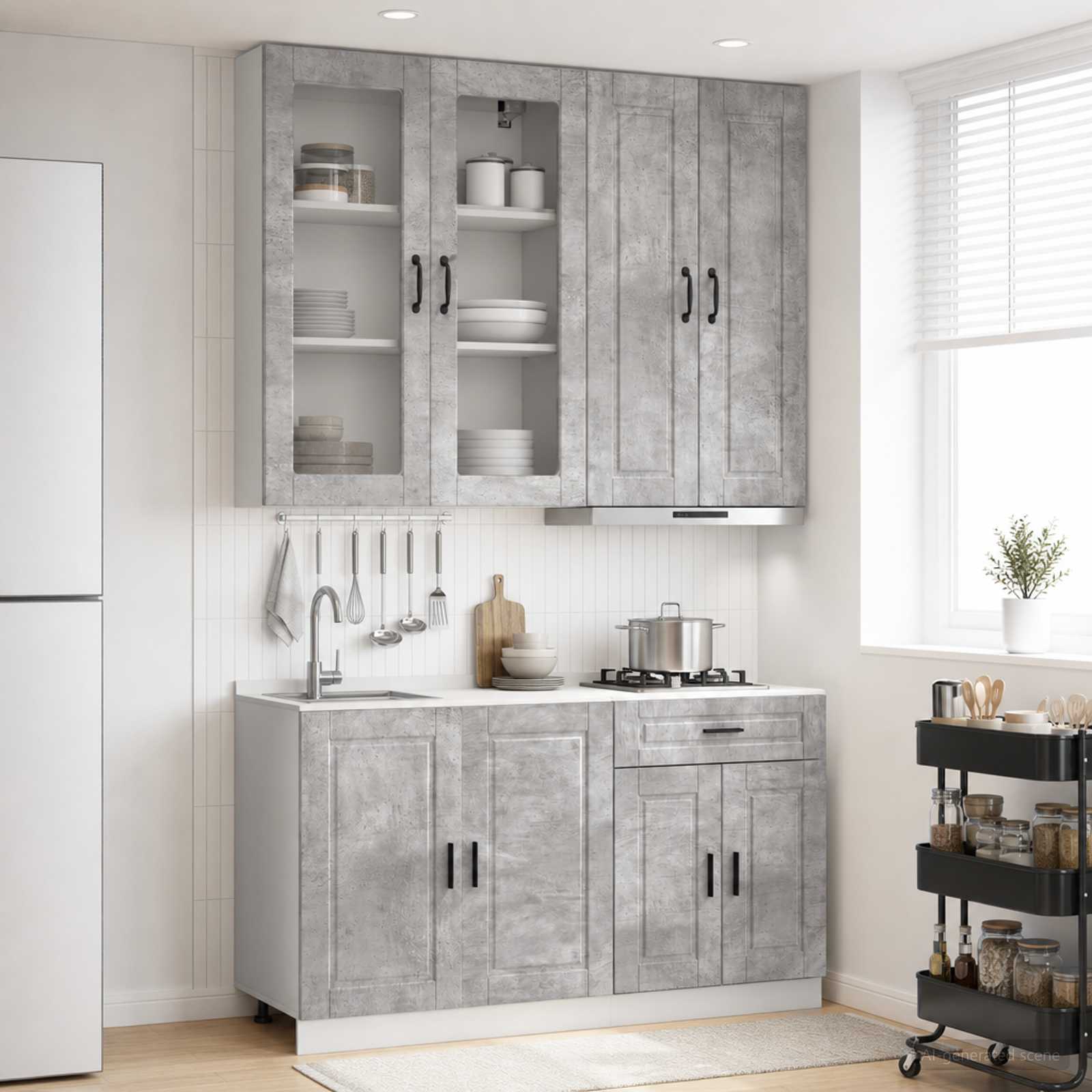 Unité de cuisine PORTO 4 pc Gris béton Bois d'ingénierie