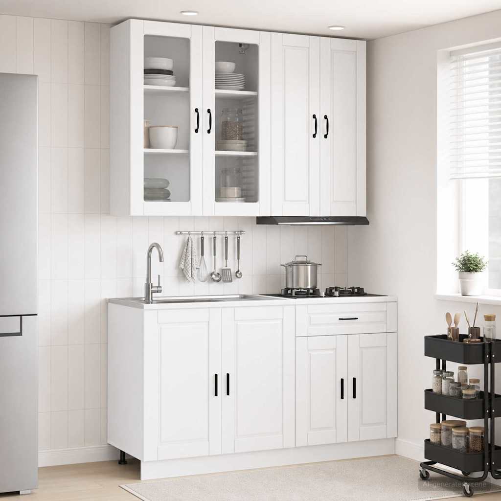 Unité de cuisine PORTO 4 pc Blanc brillant Bois d'ingénierie