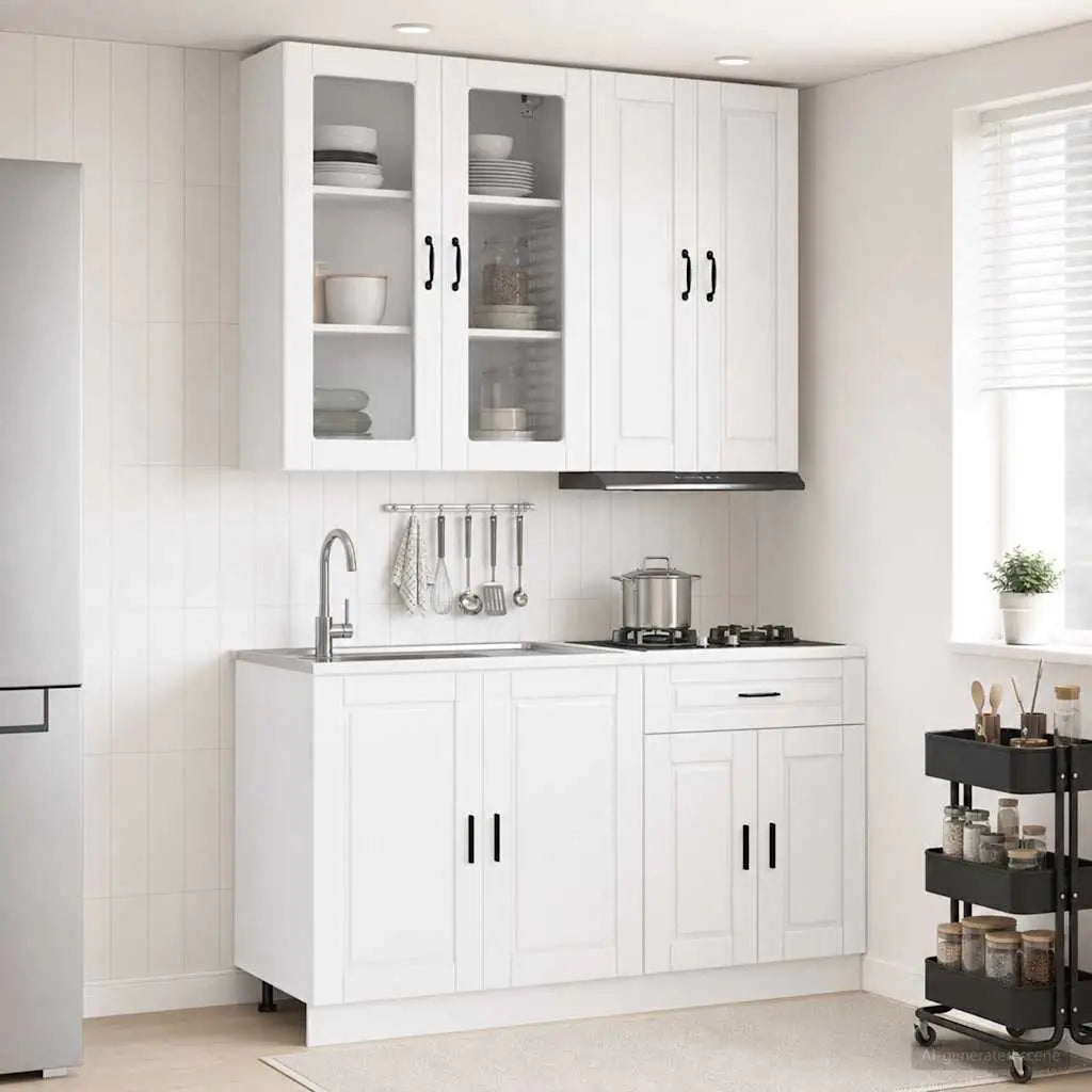 Unité de cuisine PORTO 4 pc Blanc brillant Bois d’ingénierie - XIOS