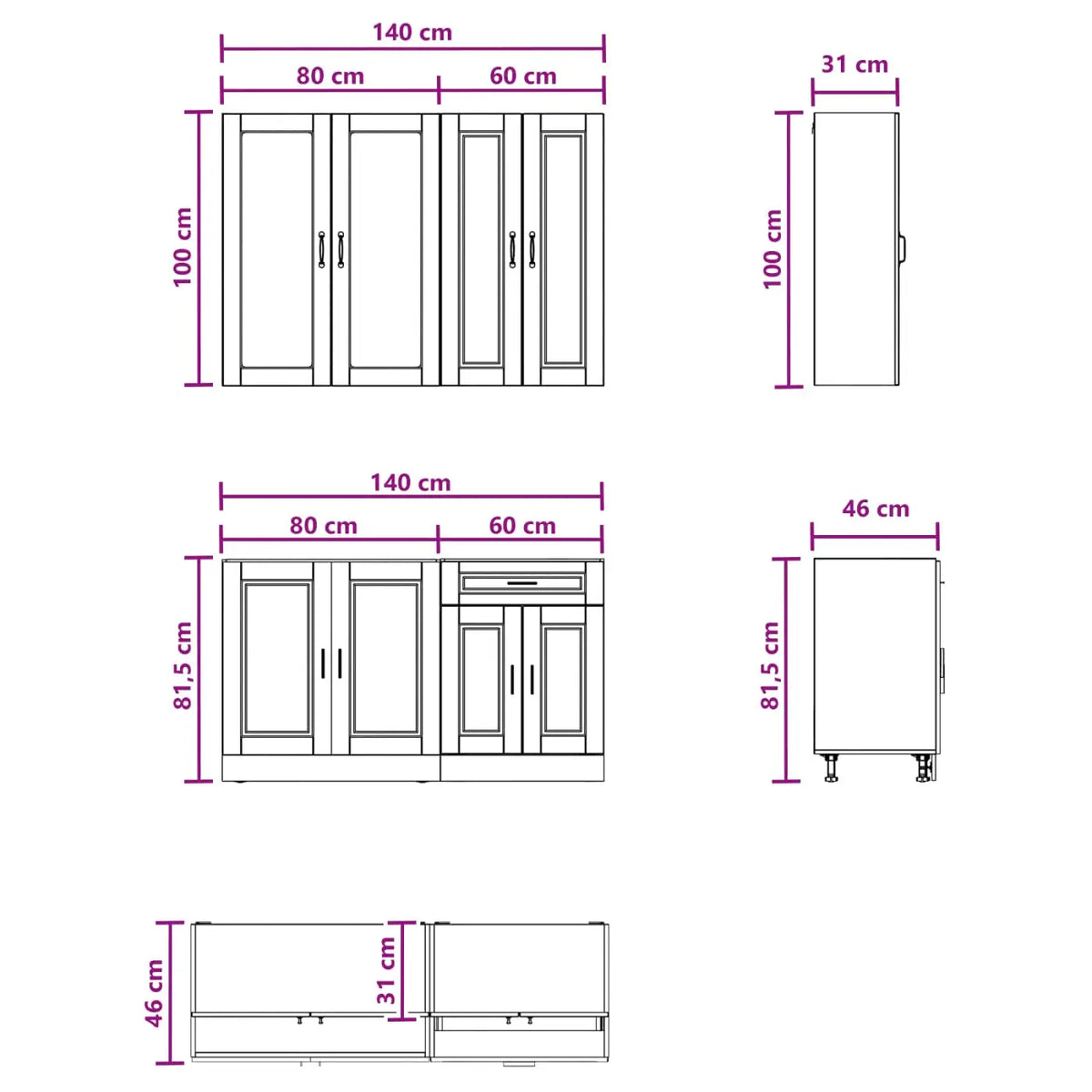 Unité de cuisine PORTO 4 pc Chêne artisanal Bois d’ingénierie - XIOS