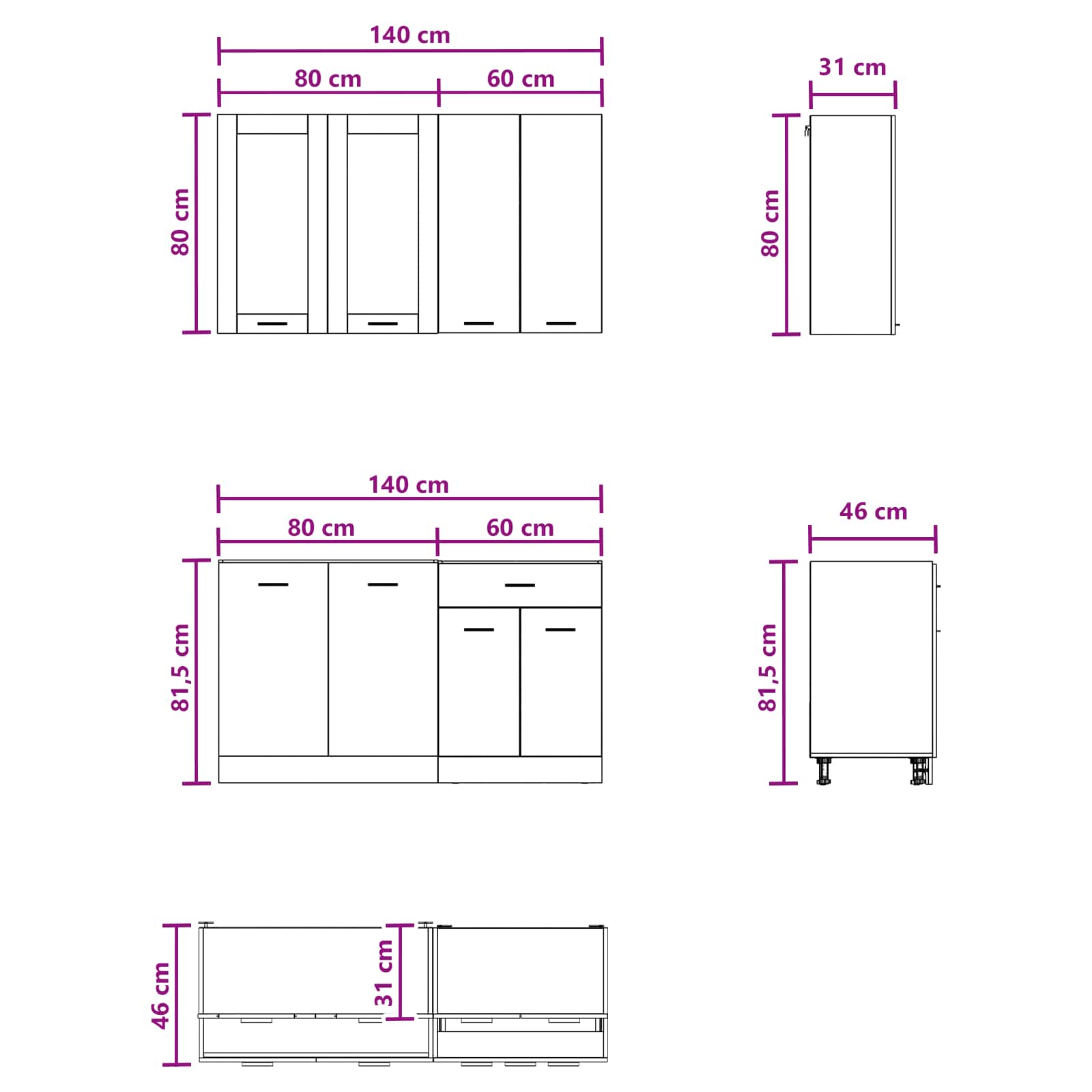 Unité de cuisine LYON 4 pc Blanc Bois d'ingénierie