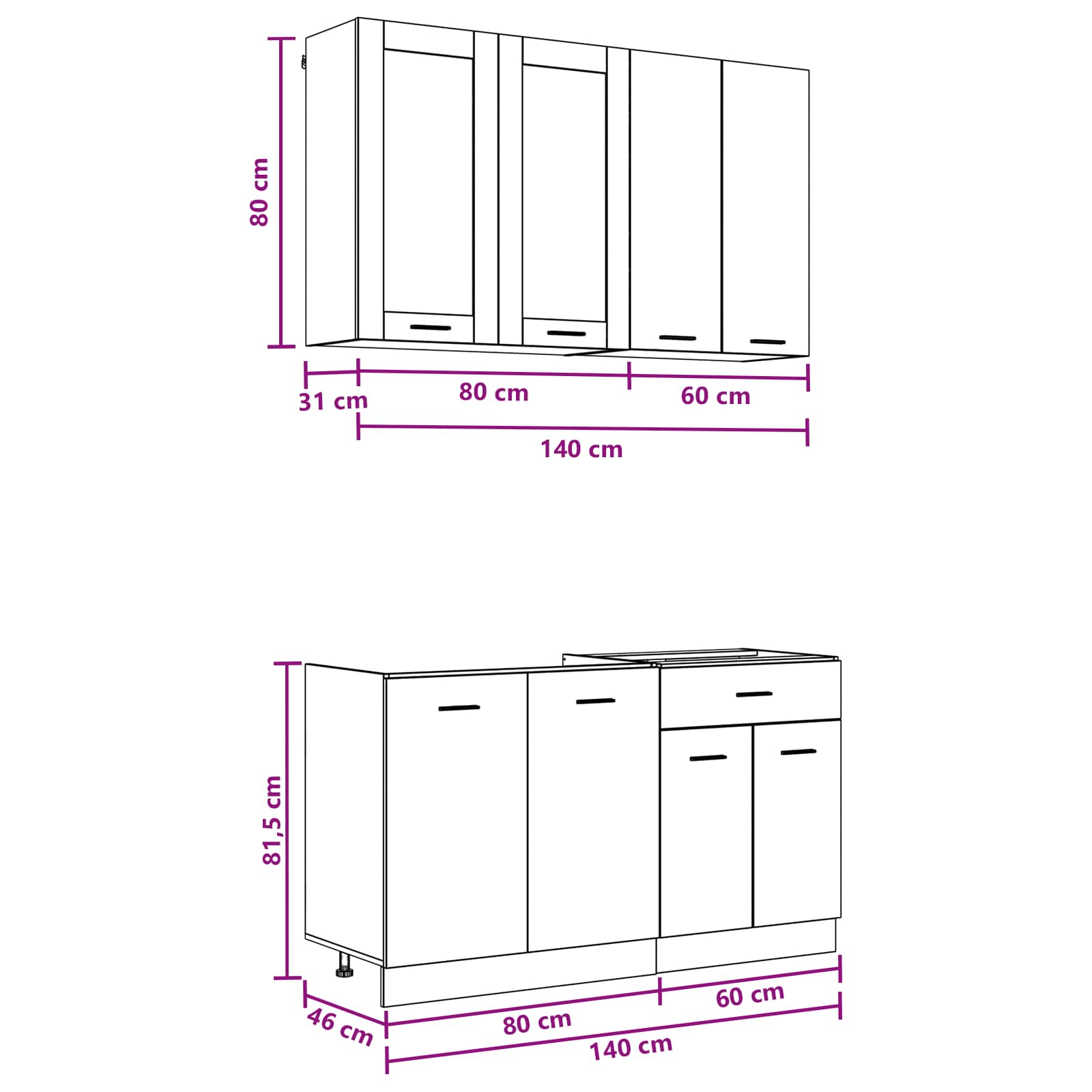Unité de cuisine LYON 4 pc Blanc Bois d'ingénierie