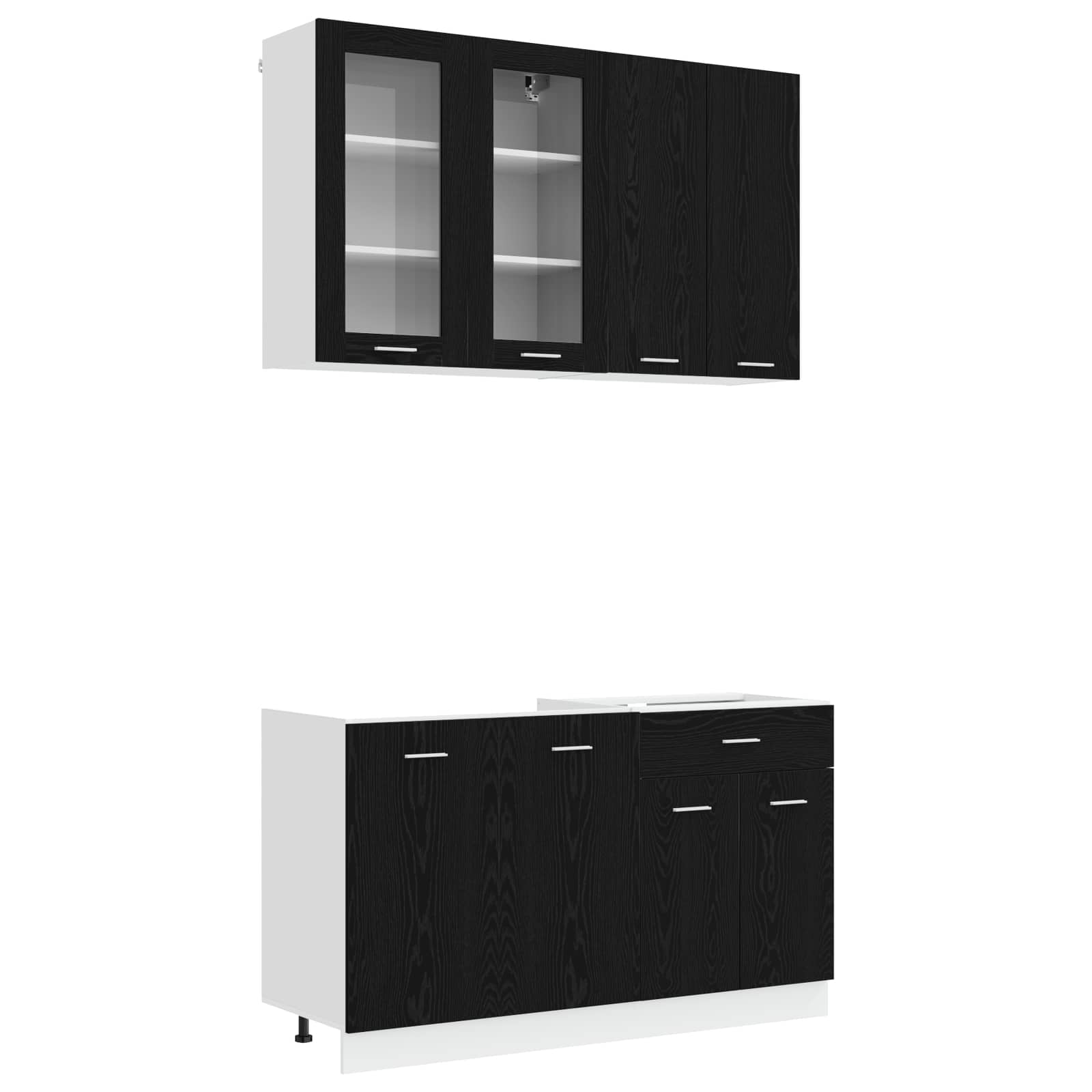 Unité de cuisine LYON 4 pc Chêne noir Bois d'ingénierie