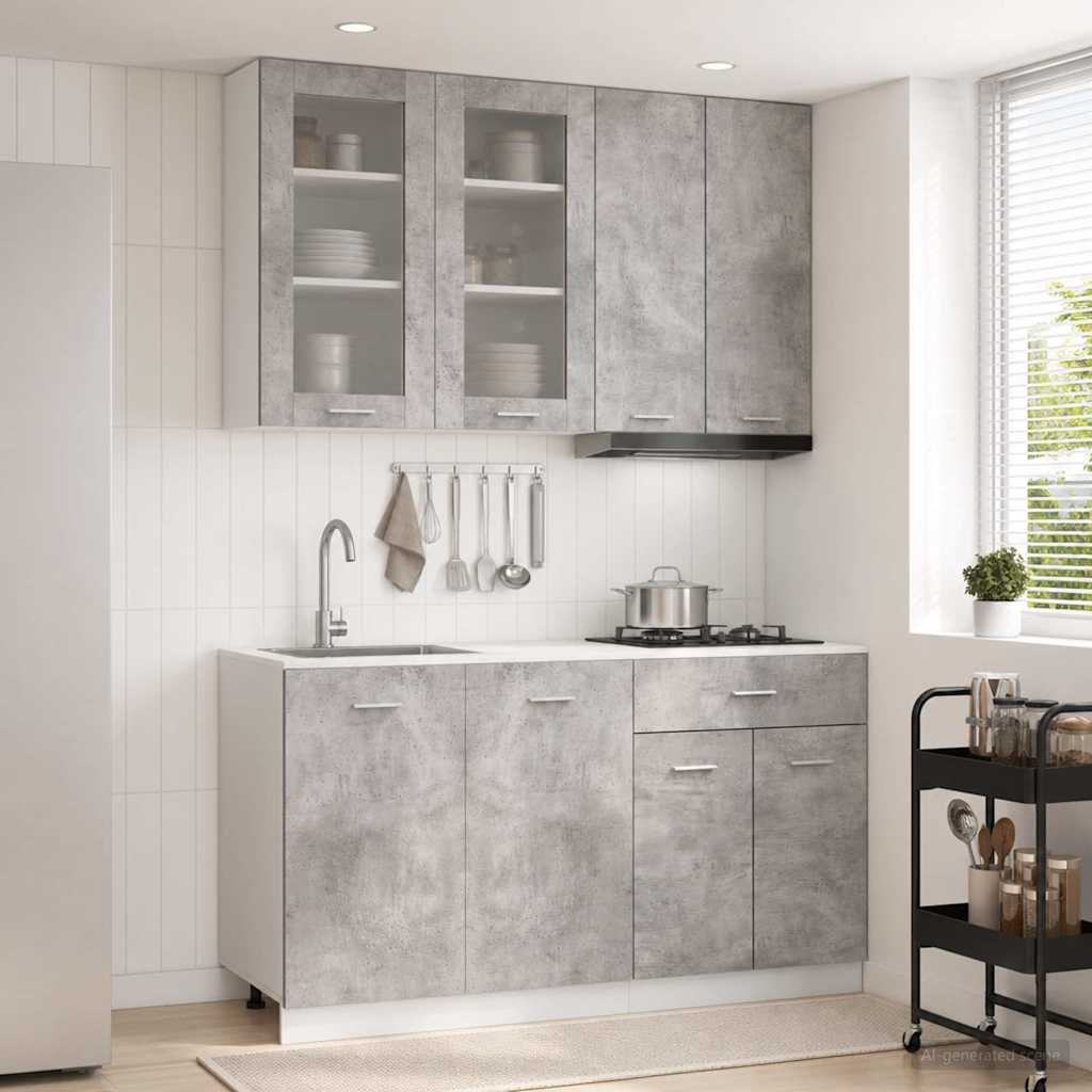 Unité de cuisine LYON 4 pc Gris béton Bois d'ingénierie