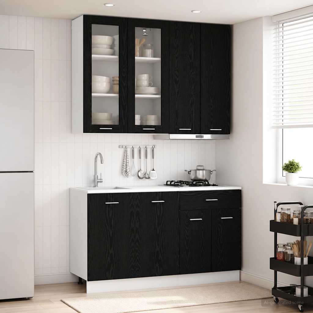 Unité de cuisine LYON 4 pc Chêne noir Bois d'ingénierie