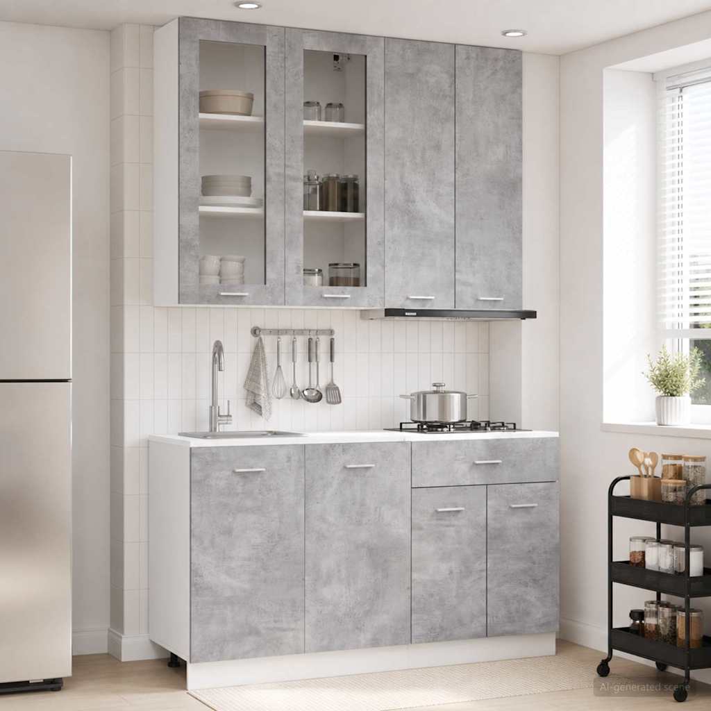 Unité de cuisine LYON 4 pc Gris béton Bois d'ingénierie - XIOS