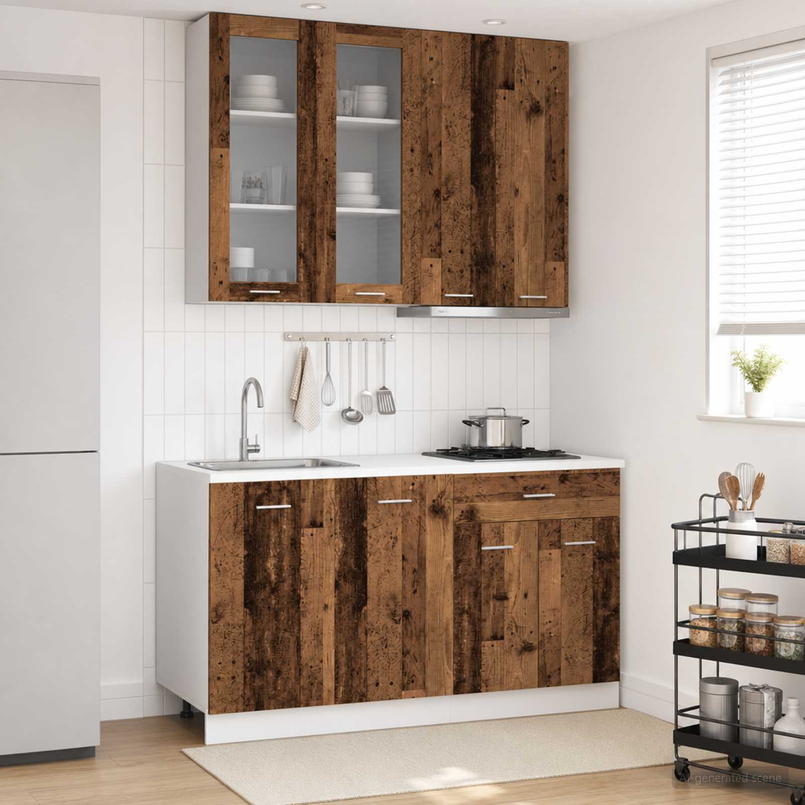 Unité de cuisine LYON 4 pc Bois ancien Bois d'ingénierie