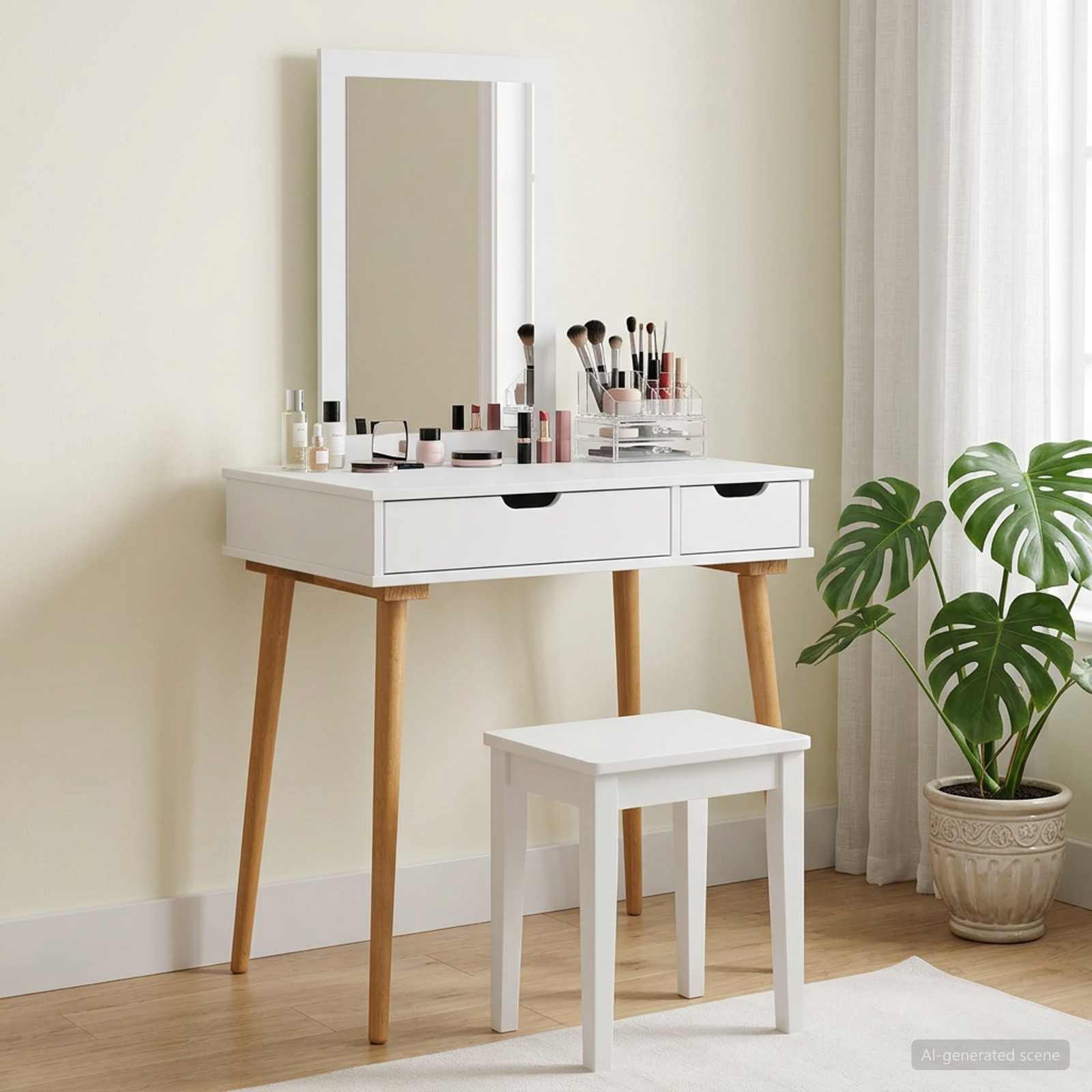 Ensemble de Coiffeuse FAUSKE 2 pcs Blanc 76 x 50 x 143 cm