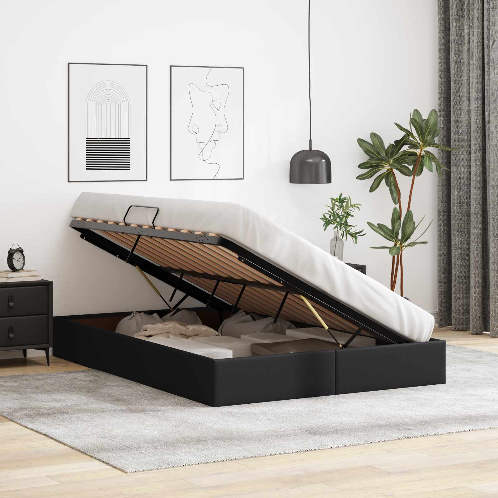 Cadre de lit ottoman Noir 140 x 200 cm Simili cuir