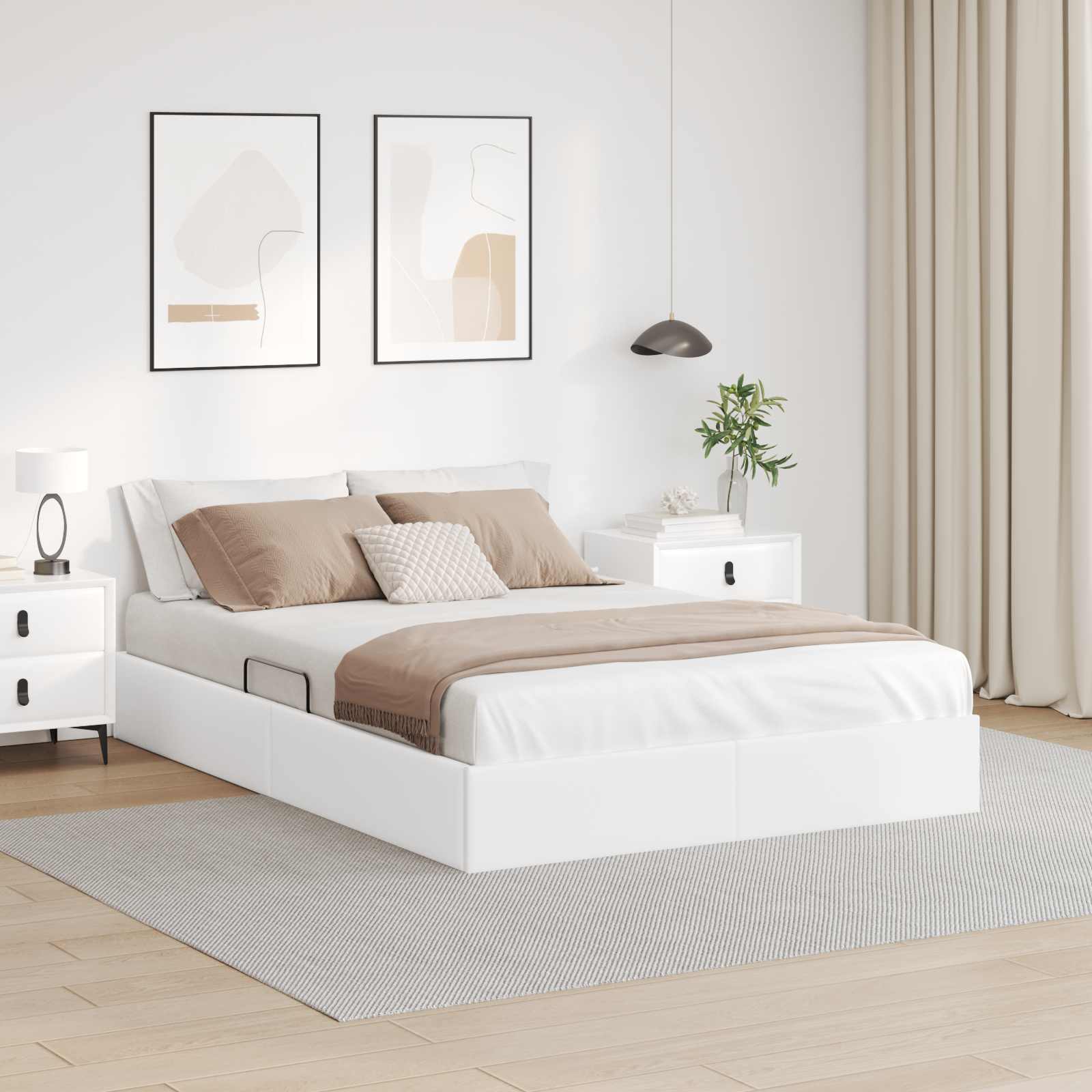 Cadre de lit ottoman Blanc pur 140 x 200 cm Simili cuir