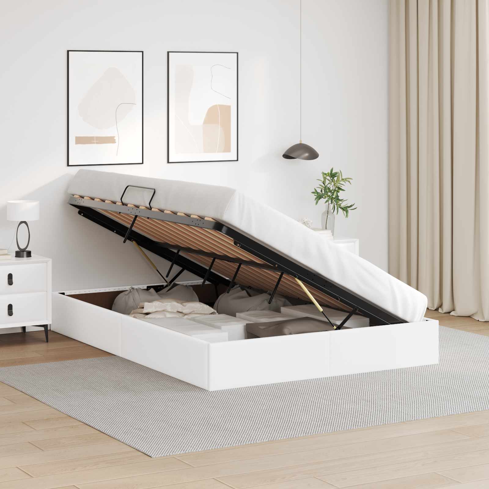 Cadre de lit ottoman Blanc pur 140 x 200 cm Simili cuir