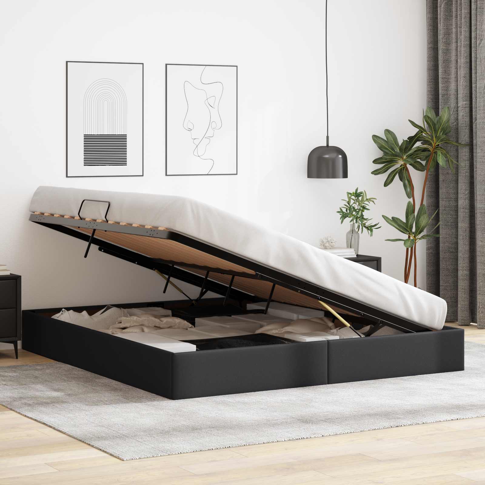 Cadre de lit ottoman Noir 160 x 200 cm Simili cuir