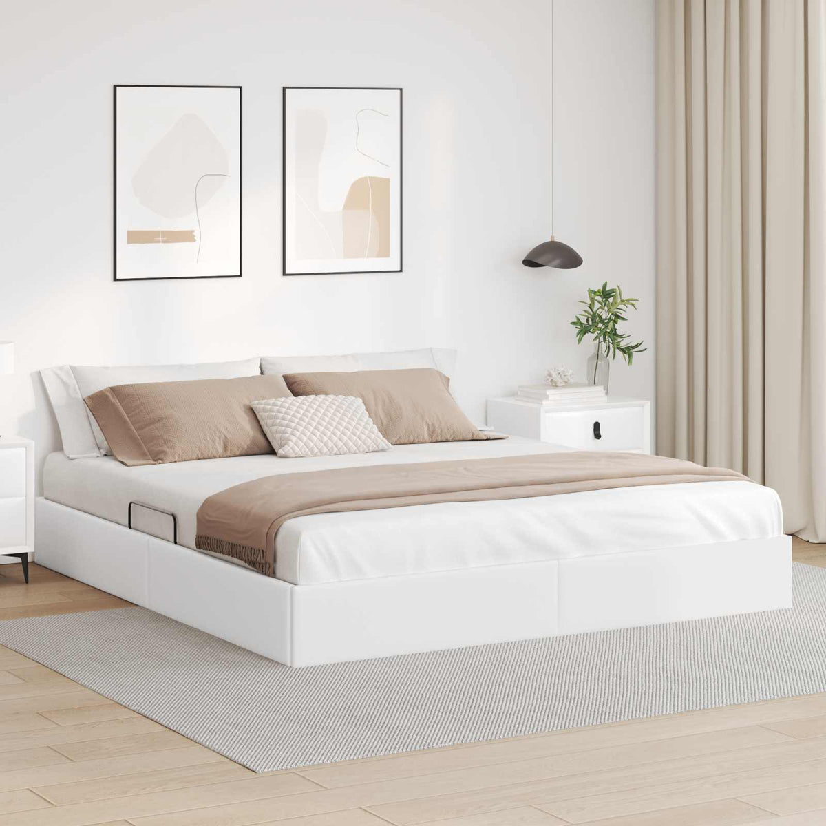 Cadre de lit ottoman Blanc pur 160 x 200 cm Simili cuir