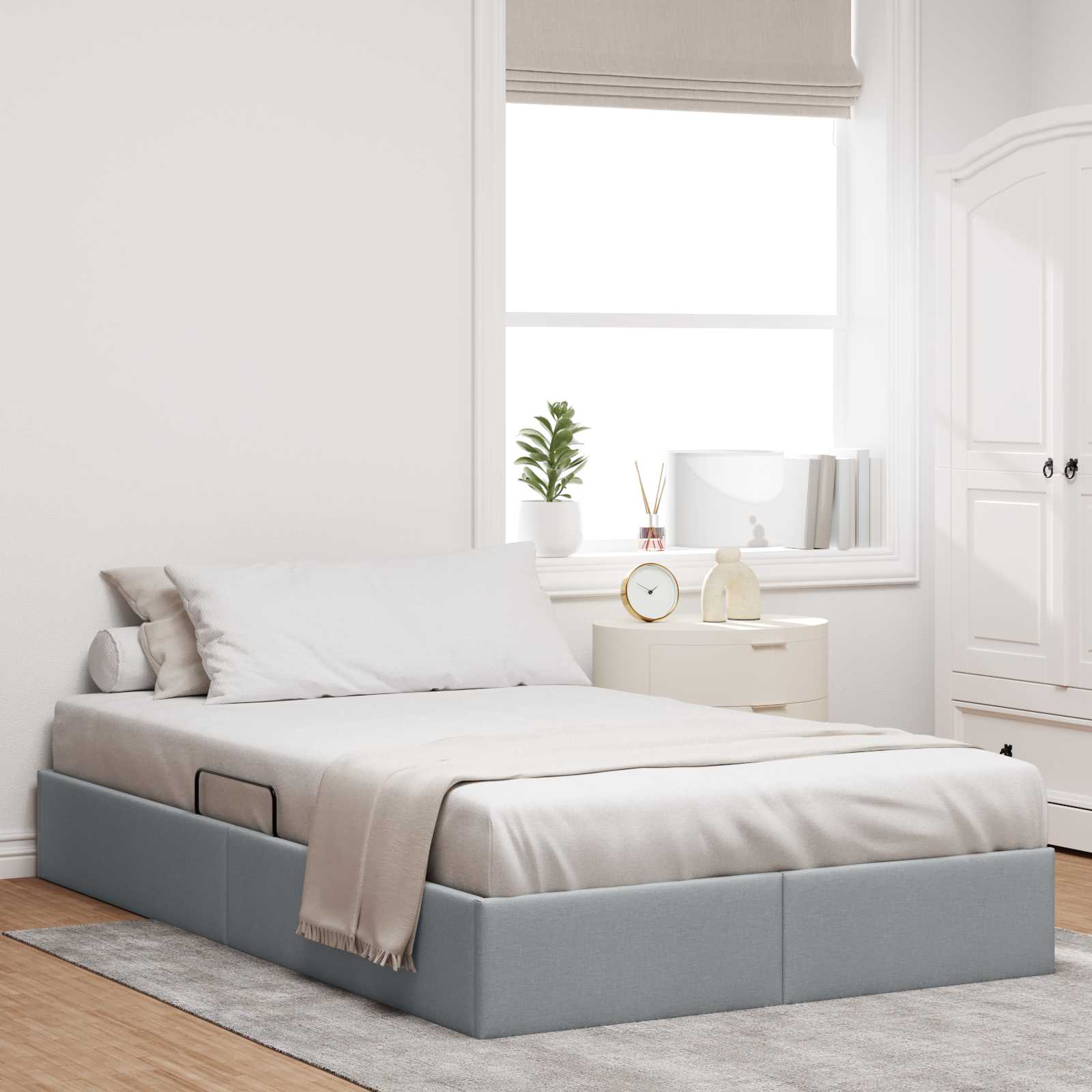 Cadre de lit ottoman Gris clair 120 x 200 cm tissu