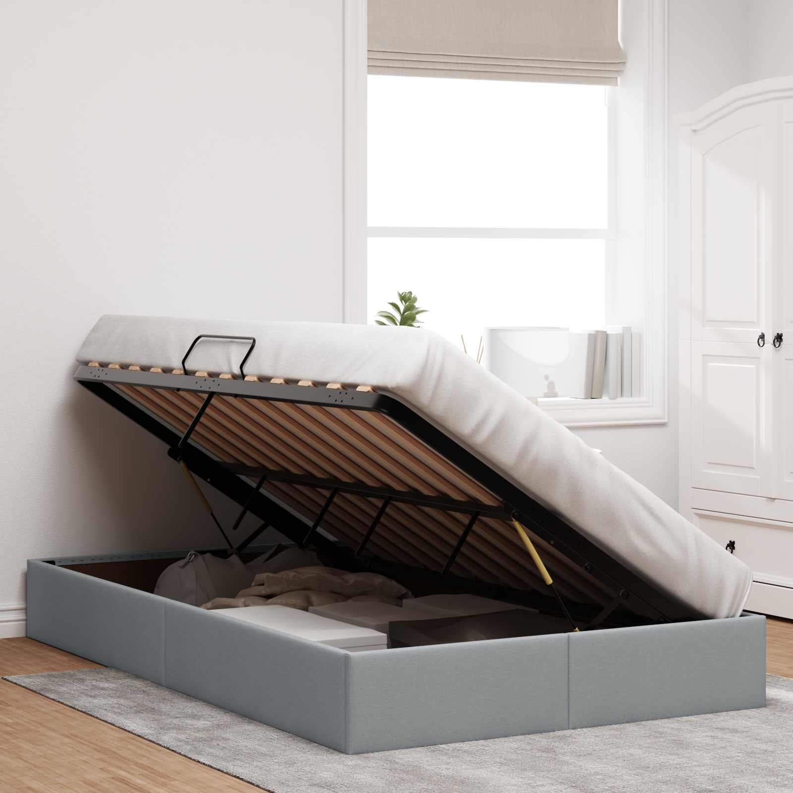 Cadre de lit ottoman Gris clair 120 x 200 cm tissu