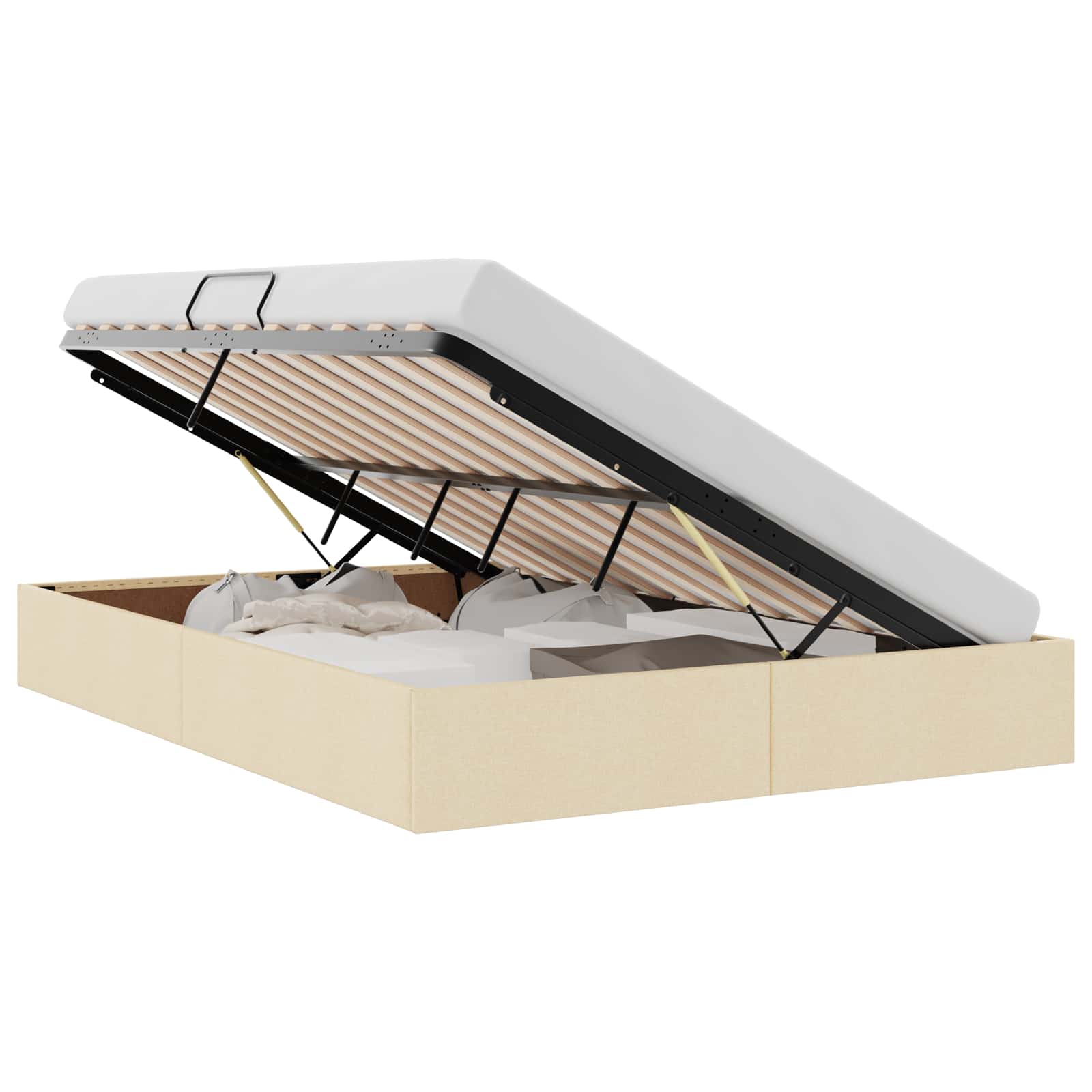 Cadre de lit ottoman avec stockage Crème 140 x 200 cm tissu