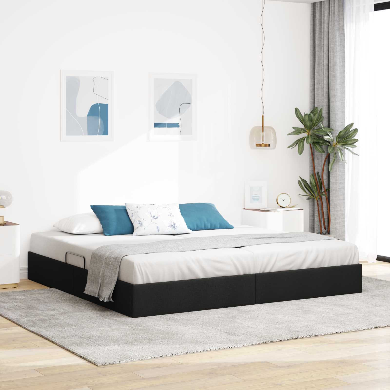 Cadre de lit ottoman avec stockage Noir 200 x 200 cm tissu