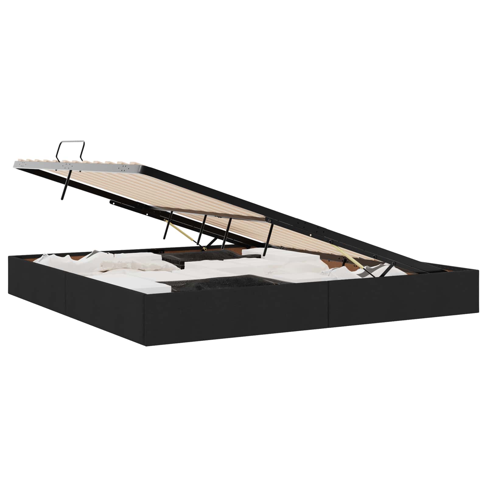 Cadre de lit ottoman avec stockage Noir 200 x 200 cm tissu