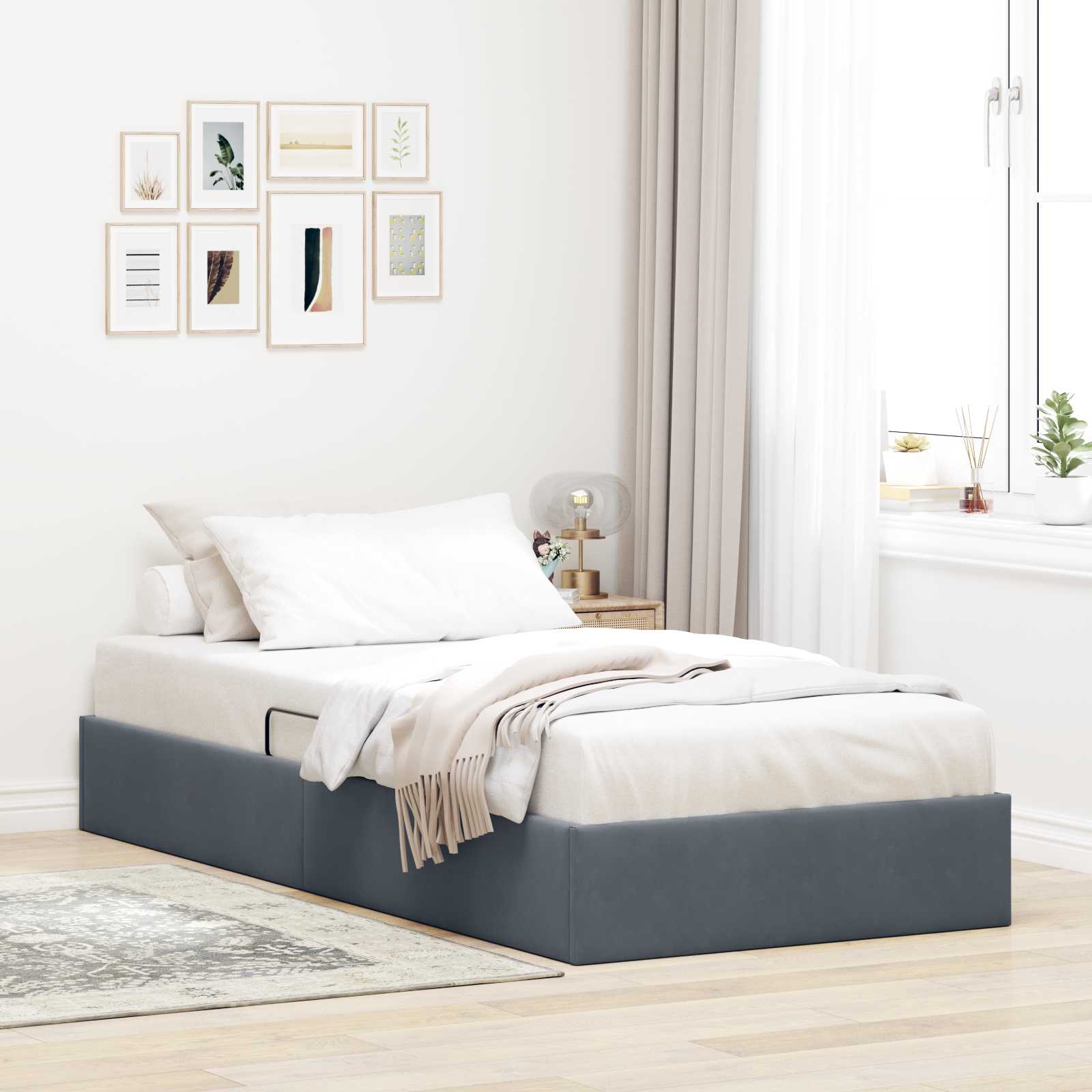 Cadre de lit ottoman Gris foncé 90 x 190 cm Velours - XIOS